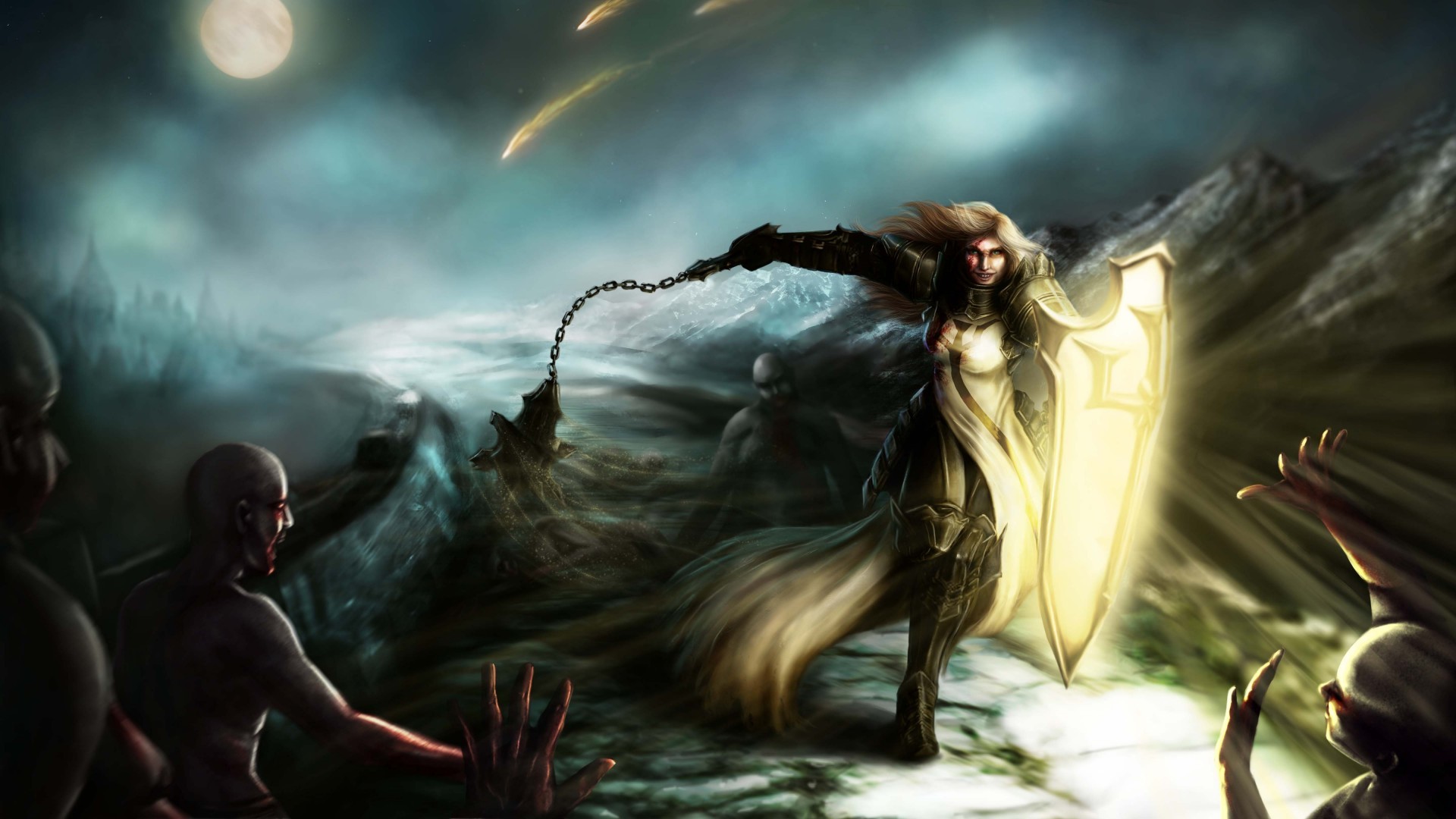 Crociato (Diablo III), Diablo III, Scudo, Battaglia, Arte fantasy, sfondo desktop 1080p