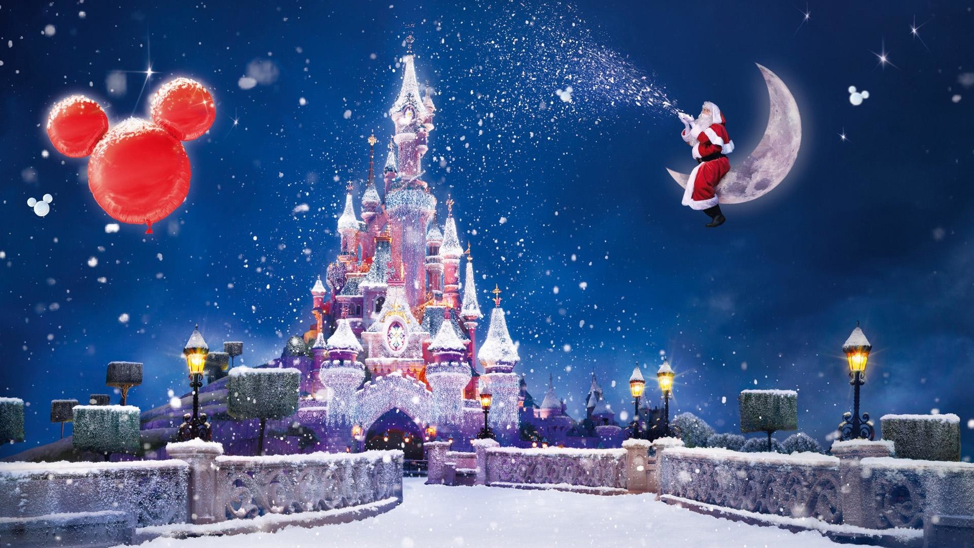 Castello della Bella Addormentata, Disneyland Paris, Babbo Natale, Natale, Notte, Neve, sfondo Full HD
