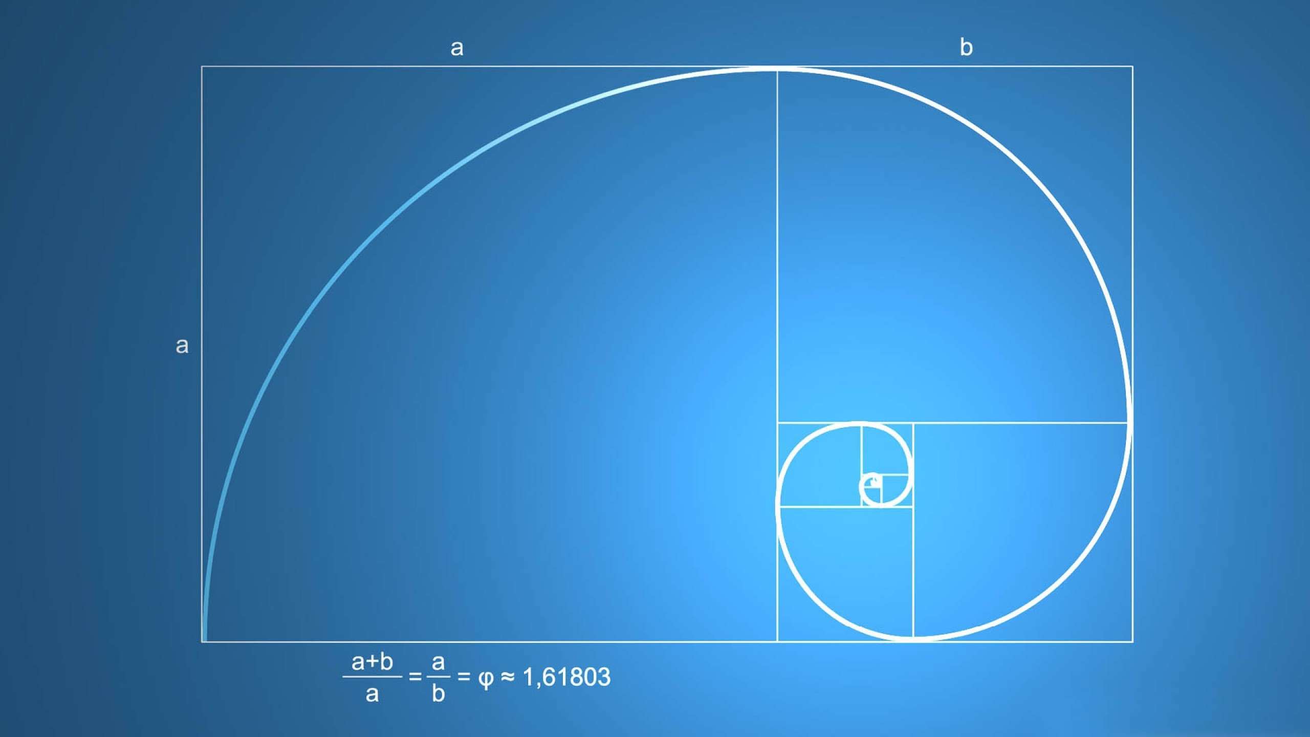 Spirale aurea, Sezione aurea, Matematica, Sfondo blu, 2560x1440, wallpaper desktop