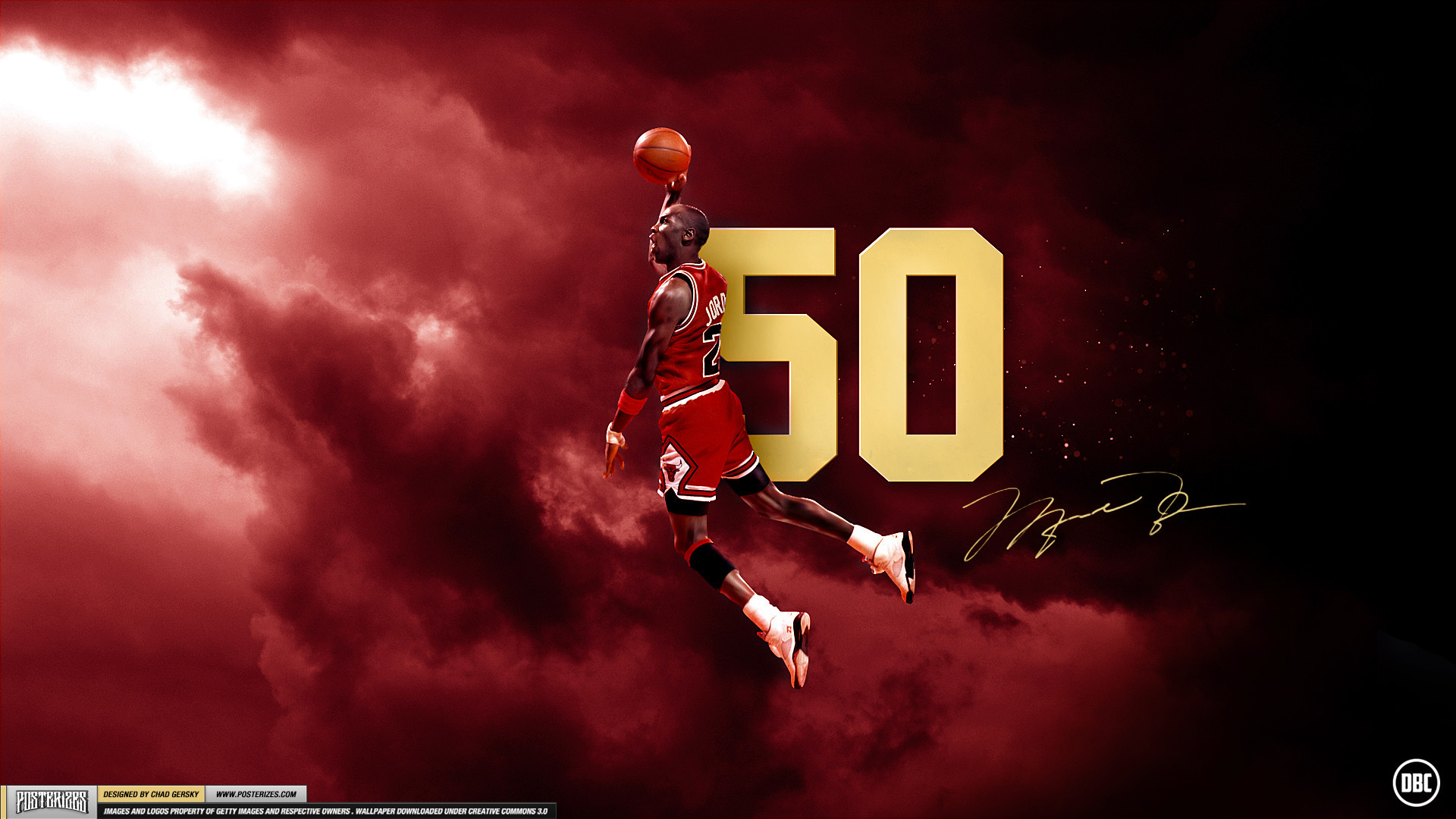 Michael Jordan, Chicago Bulls, Schiacciata, 50, Sfondo rosso, Full HD, wallpaper PC
