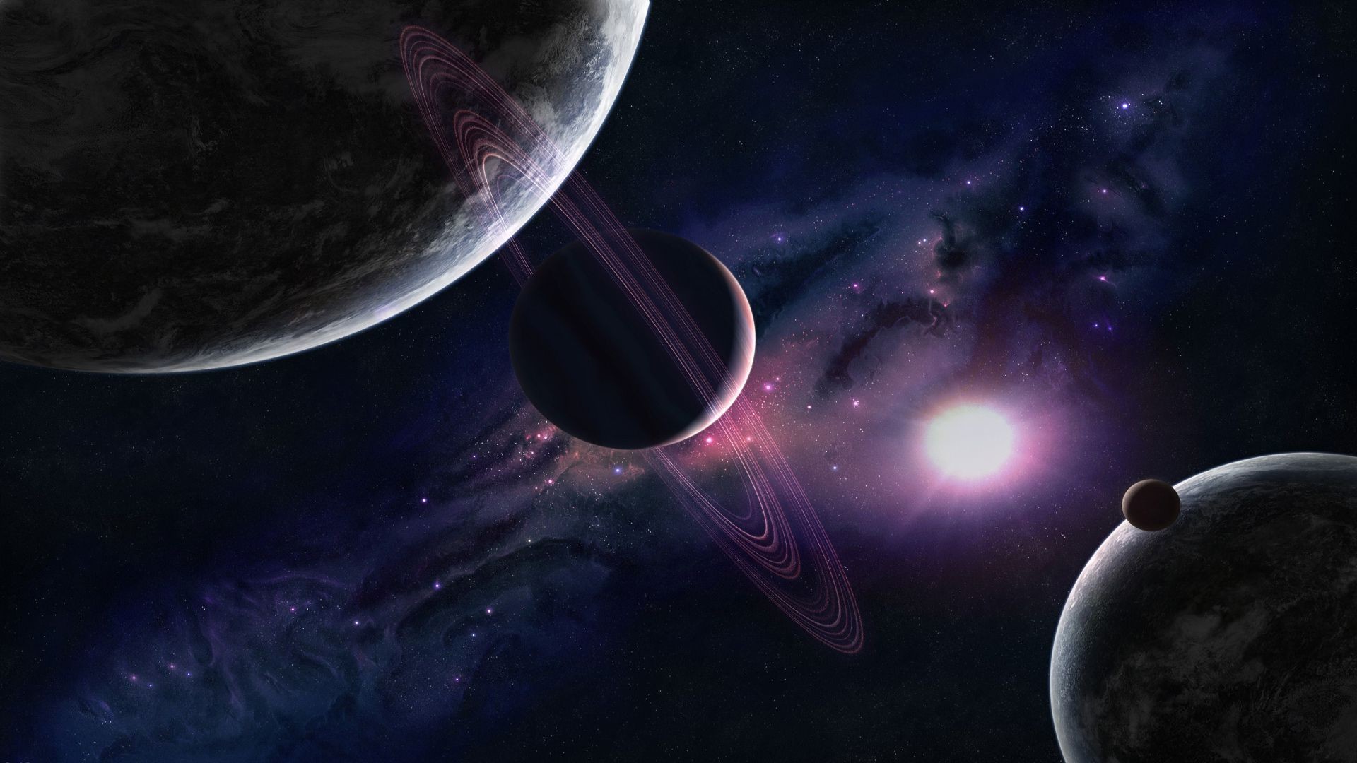 Pianeti, Anelli, Galassia, Spazio, Arte digitale, Full HD, sfondo per PC