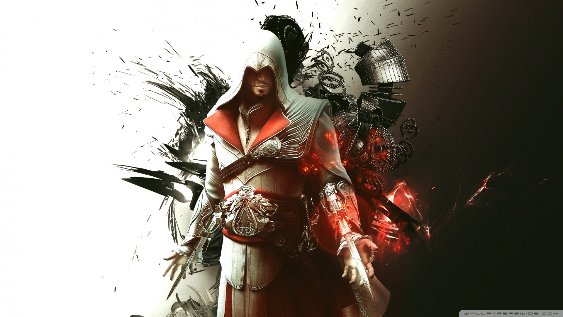 Ezio Auditore da Firenze, Assassin's Creed, Arte digitale, Rosso, sfondo per portatile