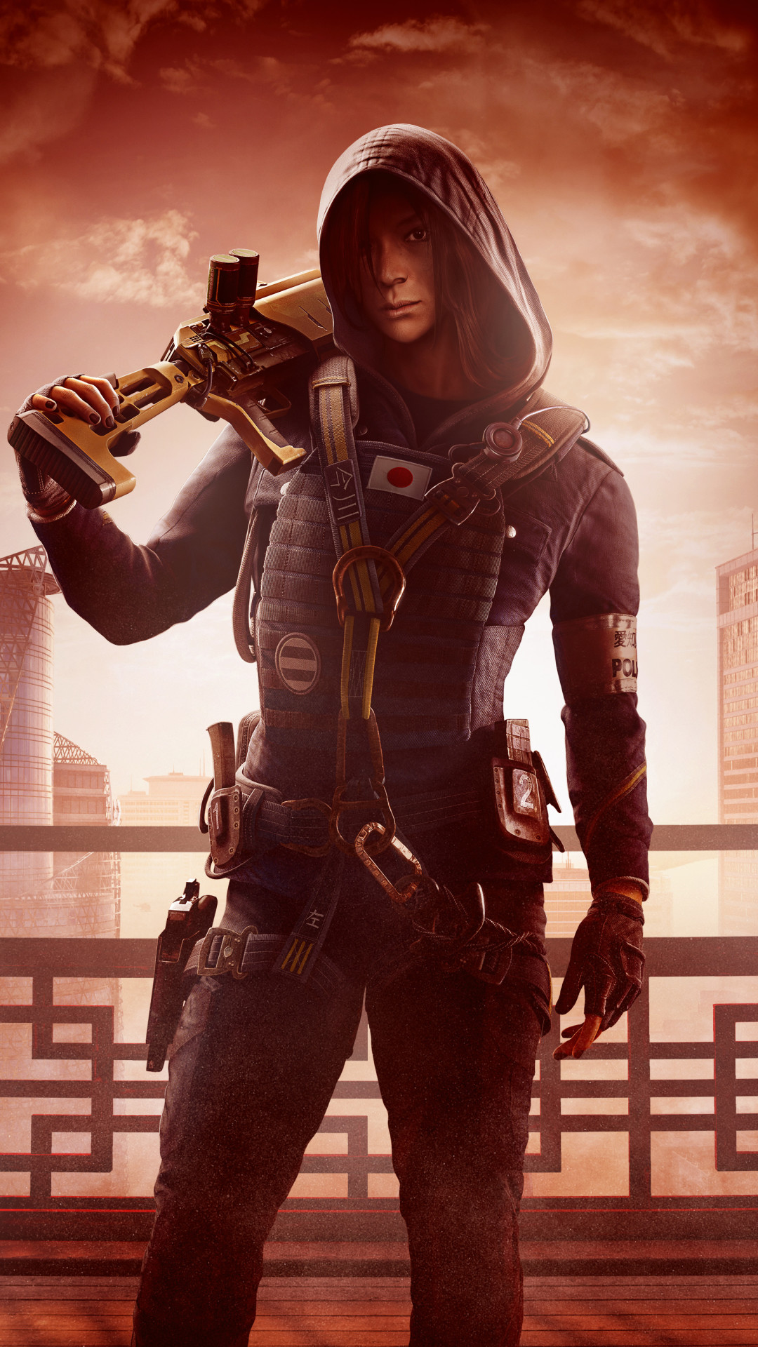 Rainbow Six Siege, Hibana, Cappuccio, Toni rossi, Full HD, sfondo verticale per cellulare
