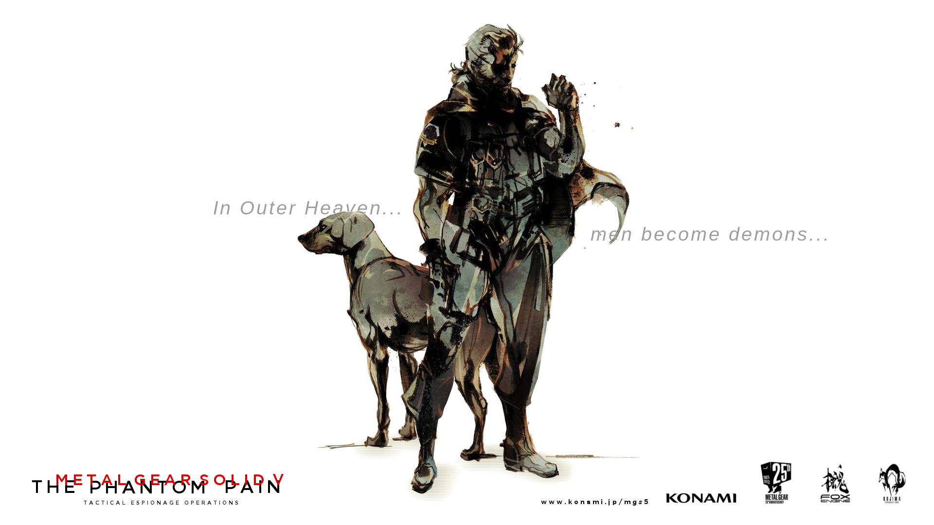 Venom Snake, D-Dog, Metal Gear Solid V: The Phantom Pain, Sfondo bianco, wallpaper desktop Full HD