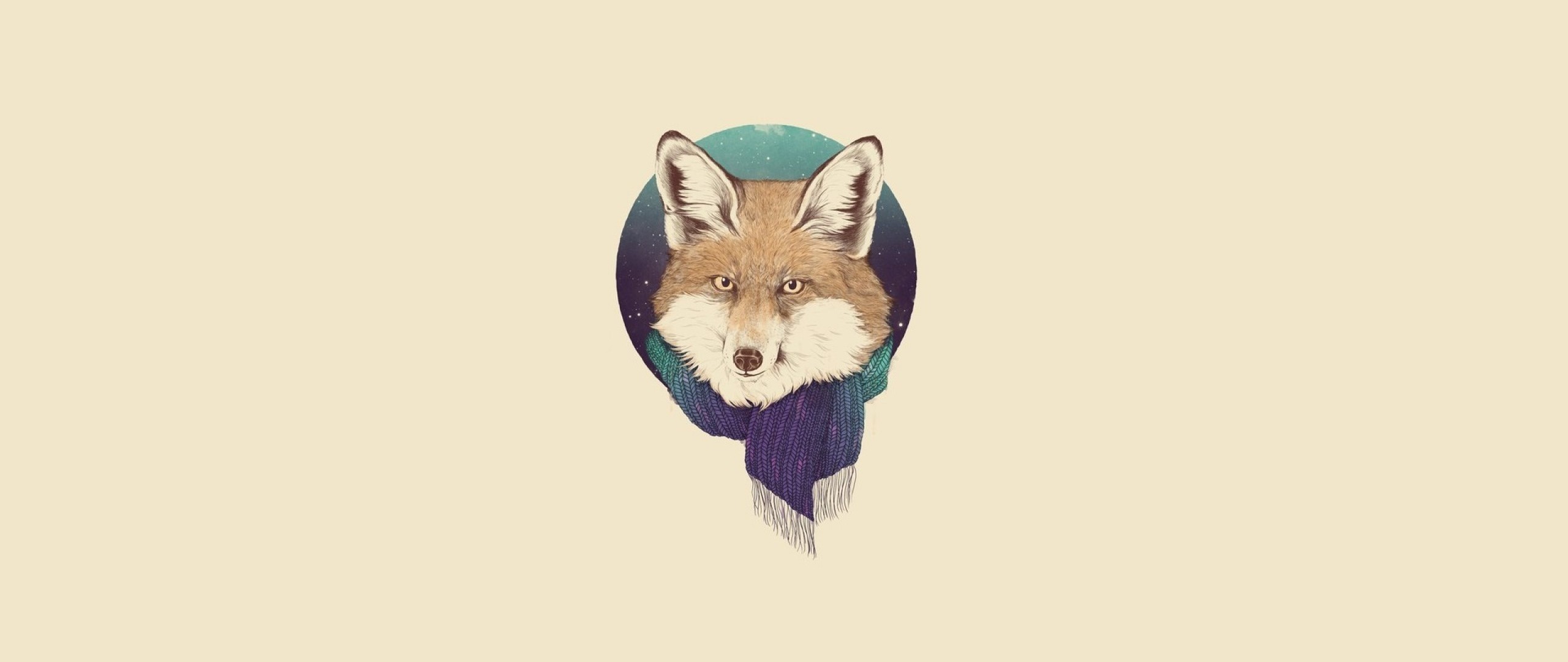 Volpe, Illustrazione, Minimalista, Sciarpa, 2560x1080, immagine di sfondo
