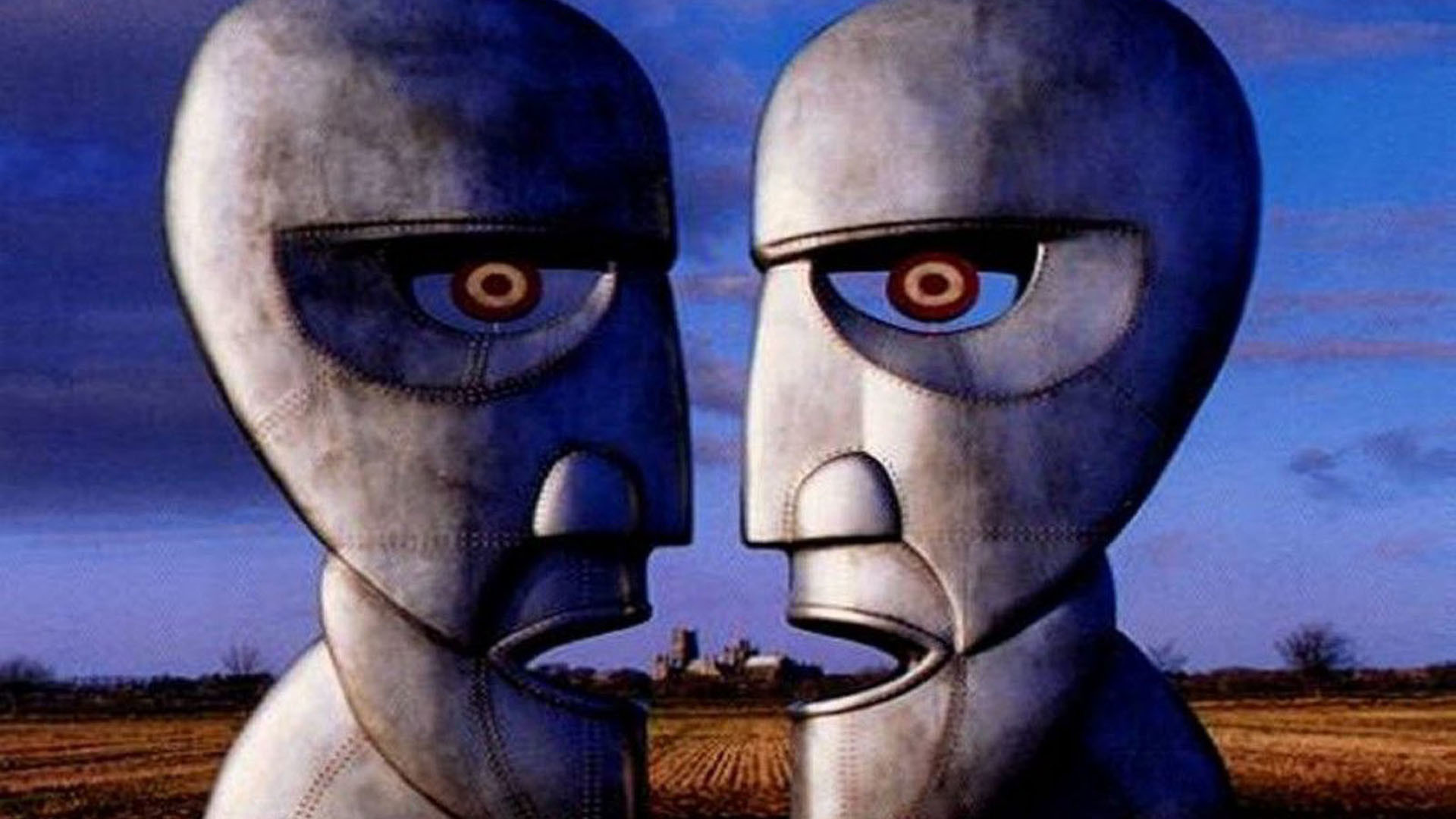 The Division Bell, Pink Floyd, Teste metalliche, Campo, Cielo blu, sfondo Windows 11