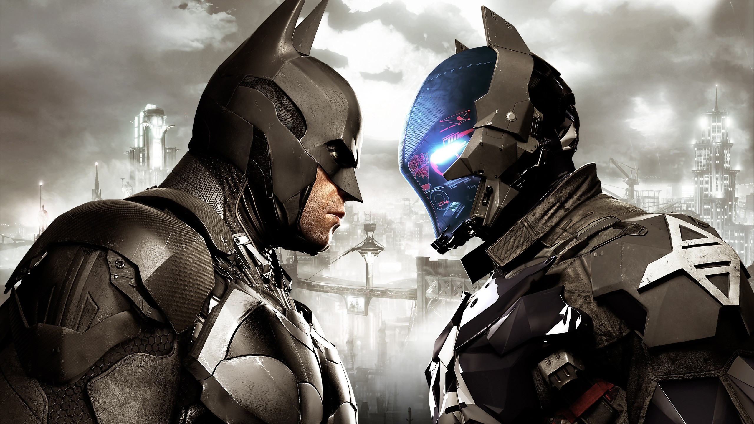 Batman: Arkham Knight, Batman, Arkham Knight, Bianco e nero, 2K 1440p, sfondo desktop