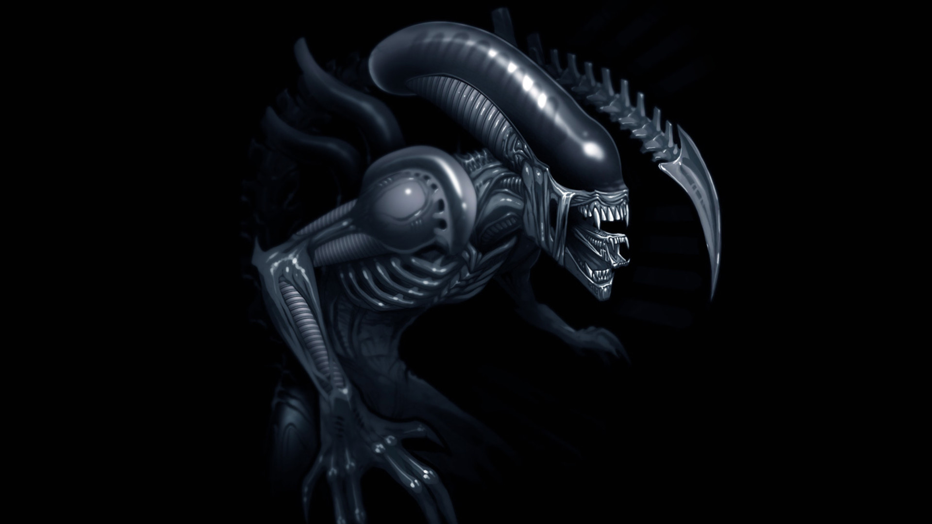 Xenomorfo, Alien, Grigio, Sfondo nero, Full HD, wallpaper per portatile