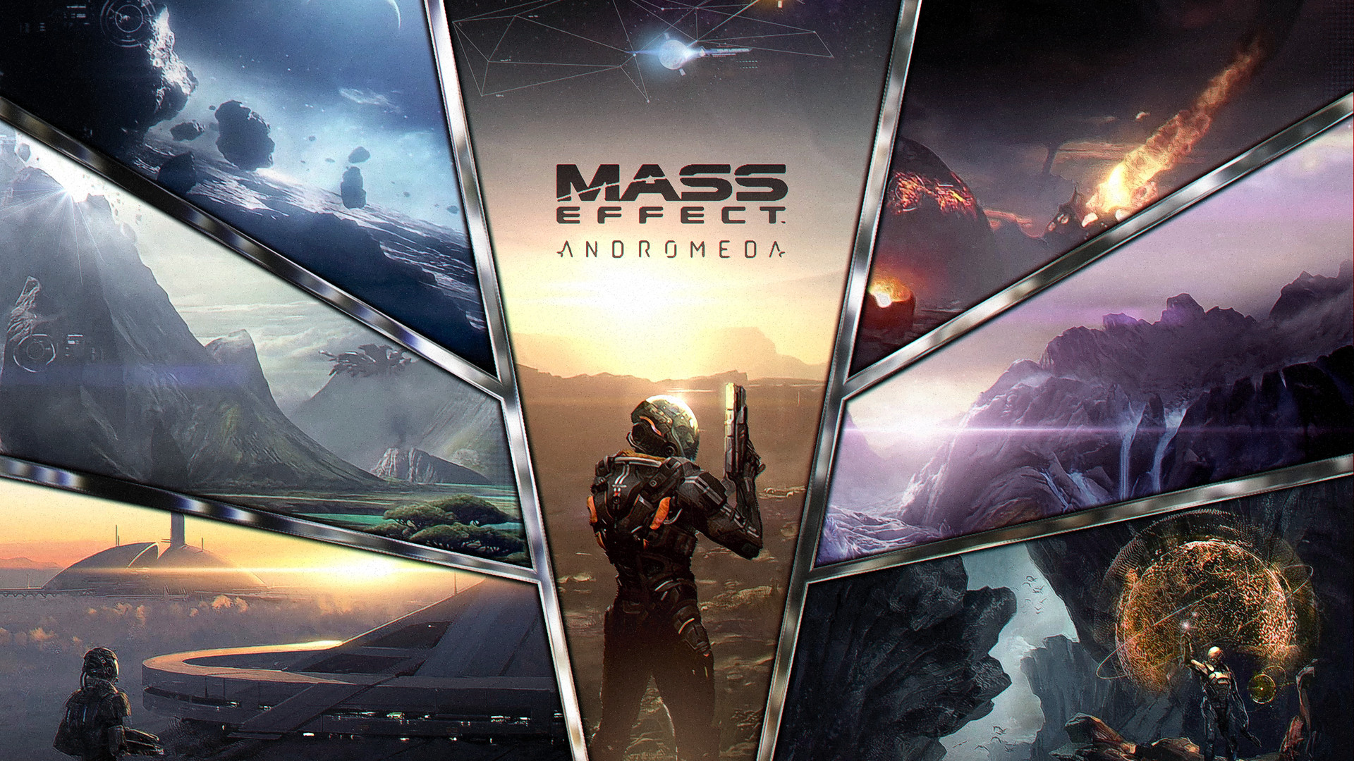 Mass Effect: Andromeda, Ryder, Logo, Collage, Pianeti alieni, Full HD, sfondo per PC e portatile