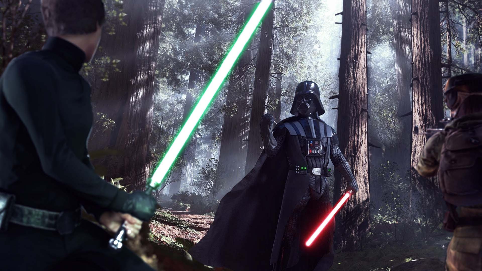 Darth Vader, Luke Skywalker, Star Wars Battlefront, Endor, Spade laser, sfondo Full HD per computer