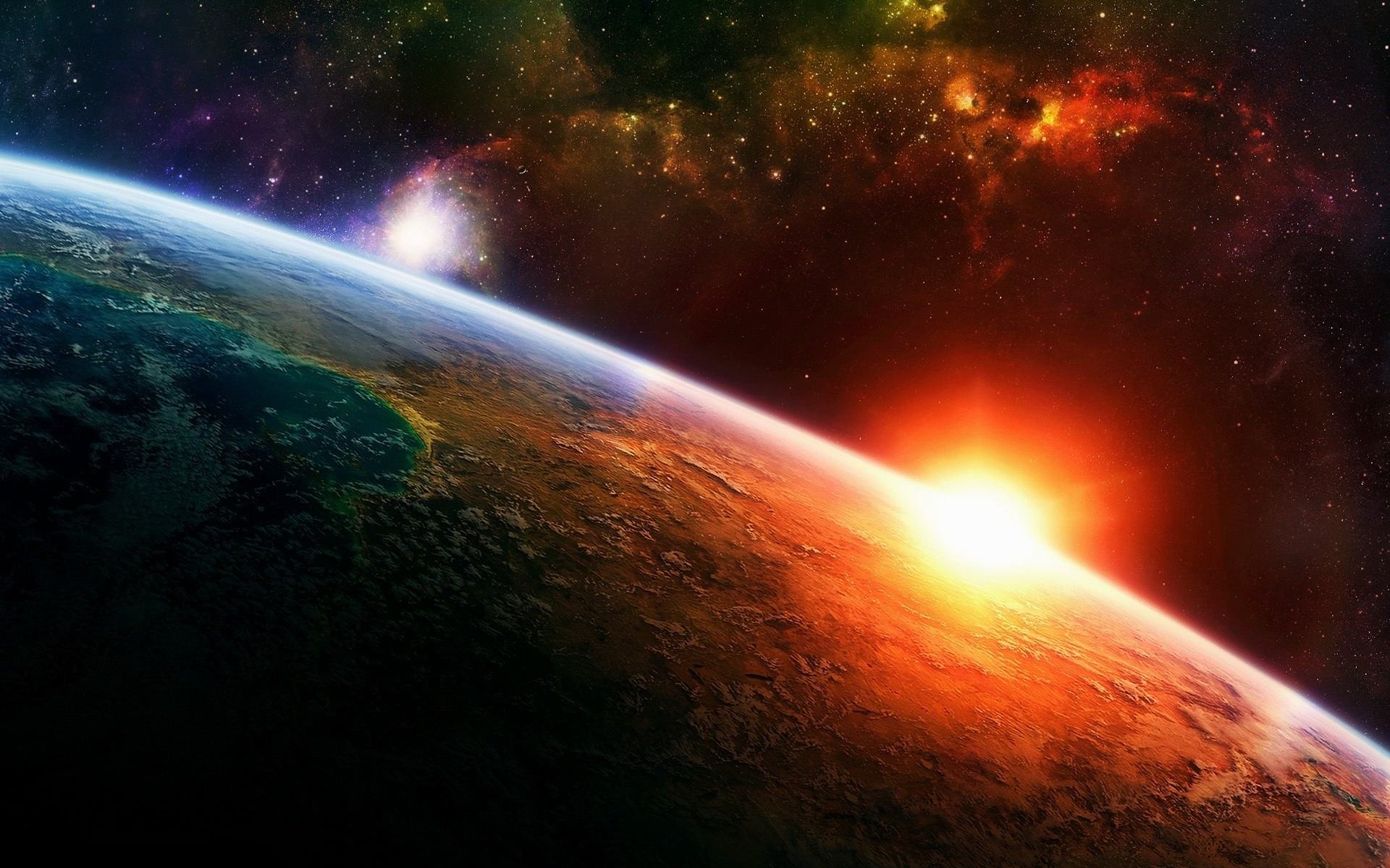 Pianeta, Alba, Spazio, Nebulosa, Full HD, sfondo per PC e portatile