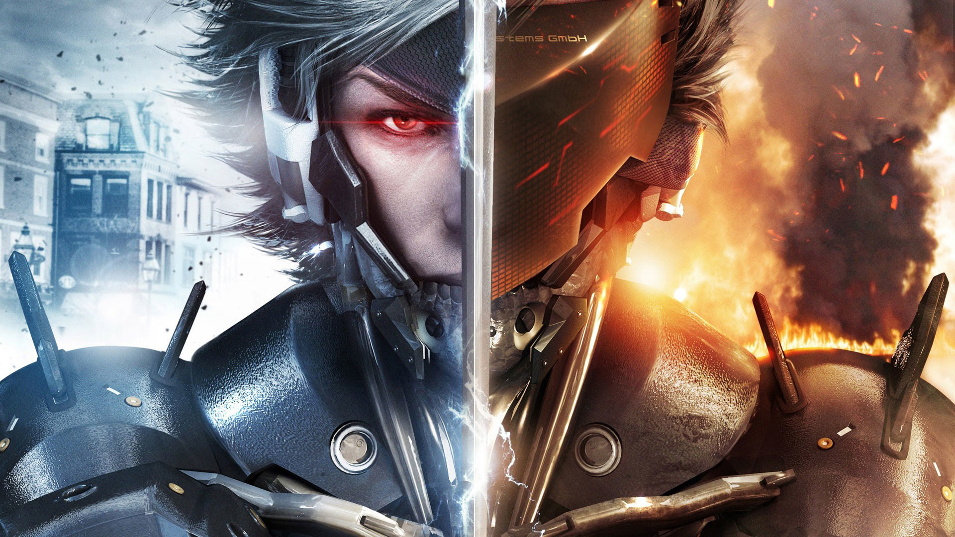 Raiden, Metal Gear Rising: Revengeance, Occhio rosso, Fuoco, Full HD, sfondo per portatile