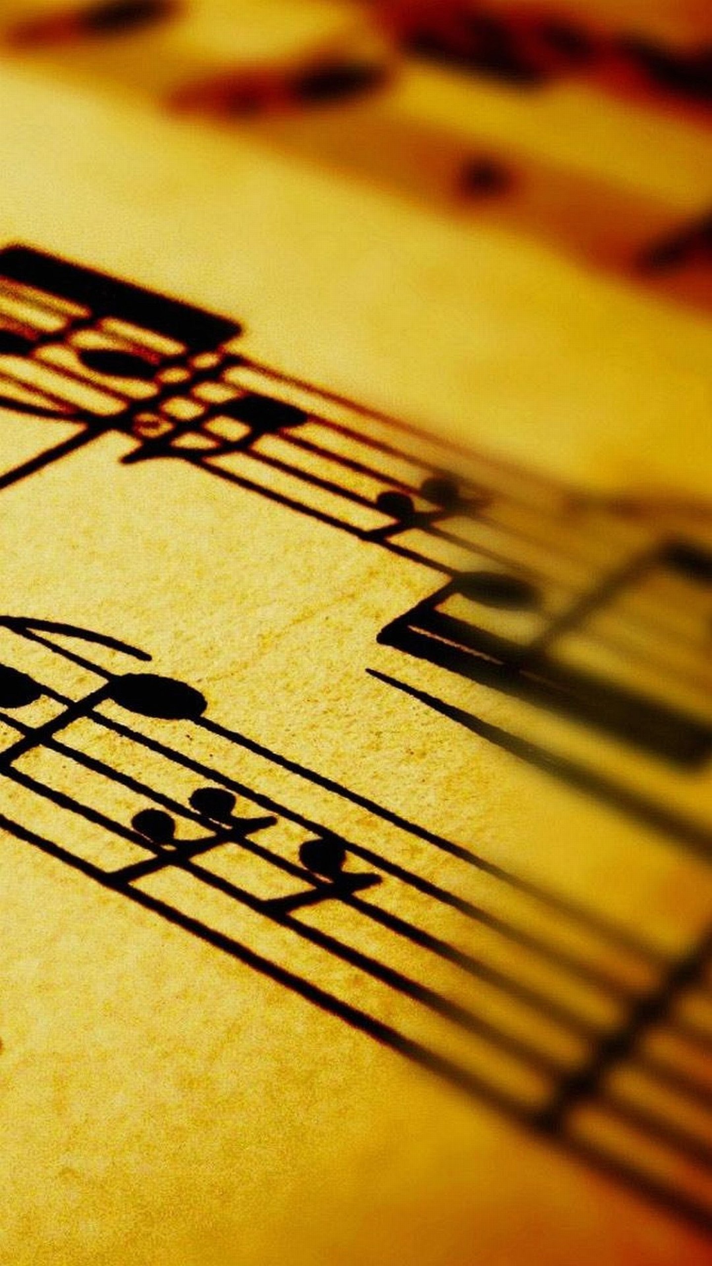 Spartito, Note musicali, Musica, Macro, Giallo, sfondo LG G3 verticale