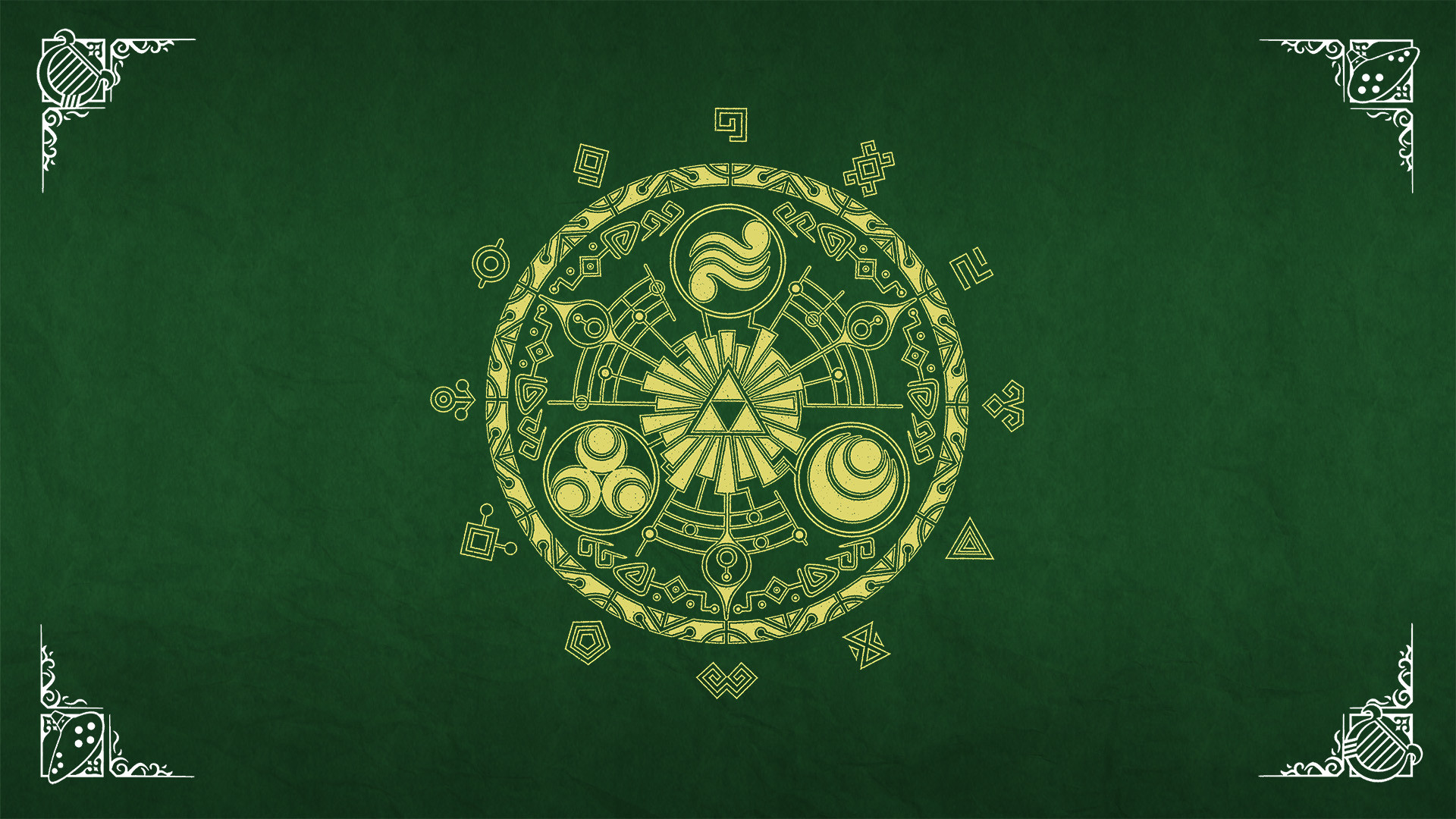 Triforza, Medaglioni dei saggi, Simboli, Verde, Full HD, wallpaper per PC