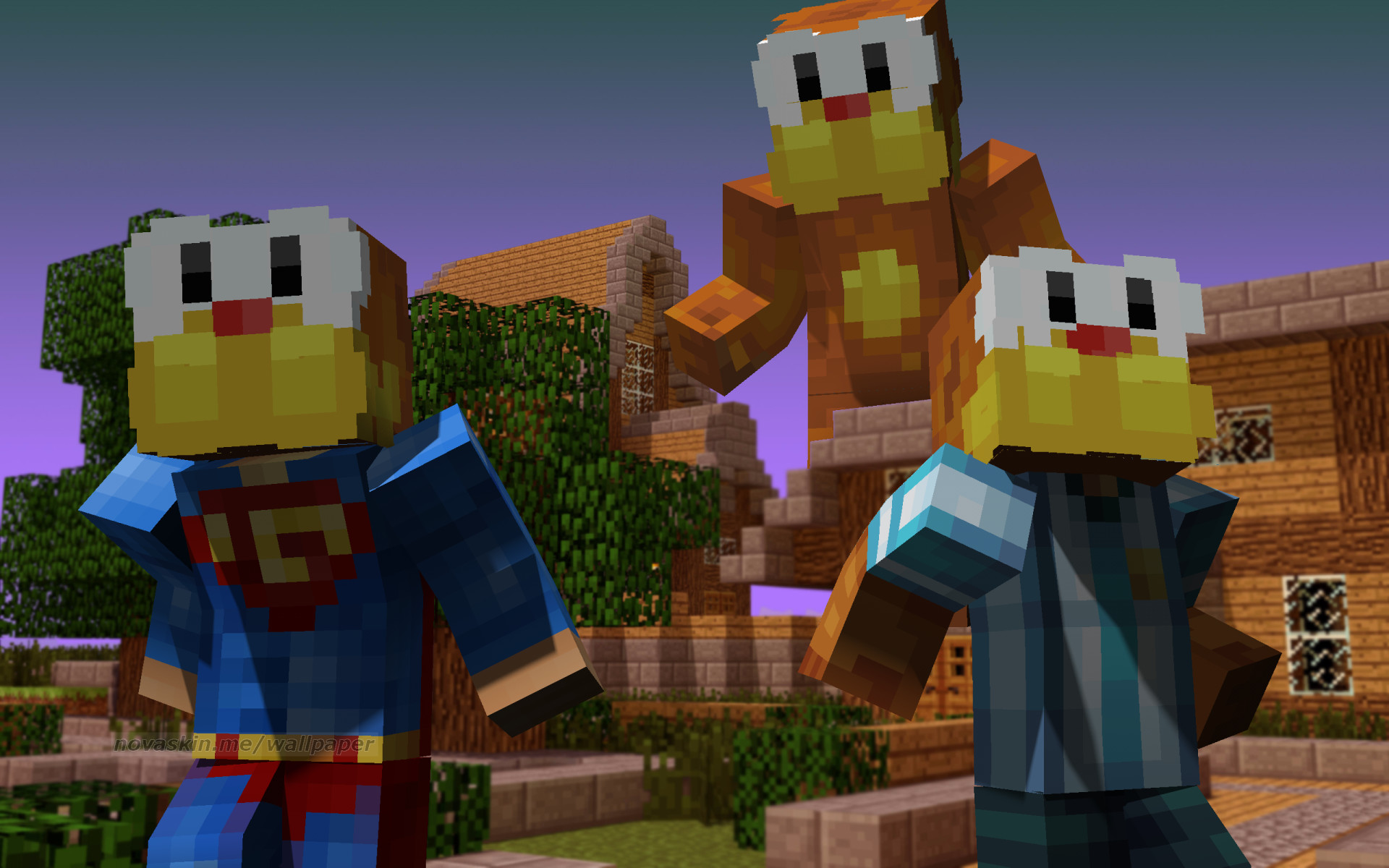 Minecraft, Novaskin, Supereroe, Villaggio, 16:10 Full HD, sfondo widescreen