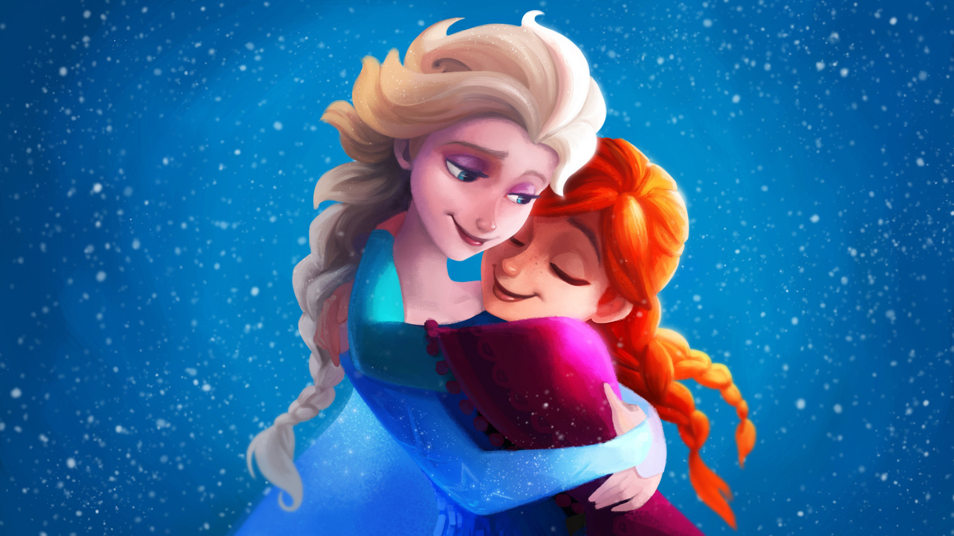 Elsa, Anna, Frozen - Il regno di ghiaccio, Abbraccio, Sorelle, Neve, sfondo Windows 11