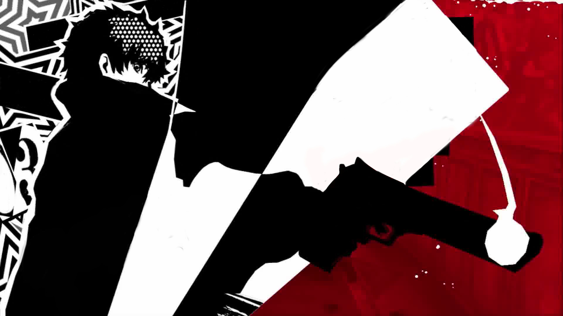 Joker, Persona 5, Pistola, Bianco e nero, Full HD, sfondo desktop