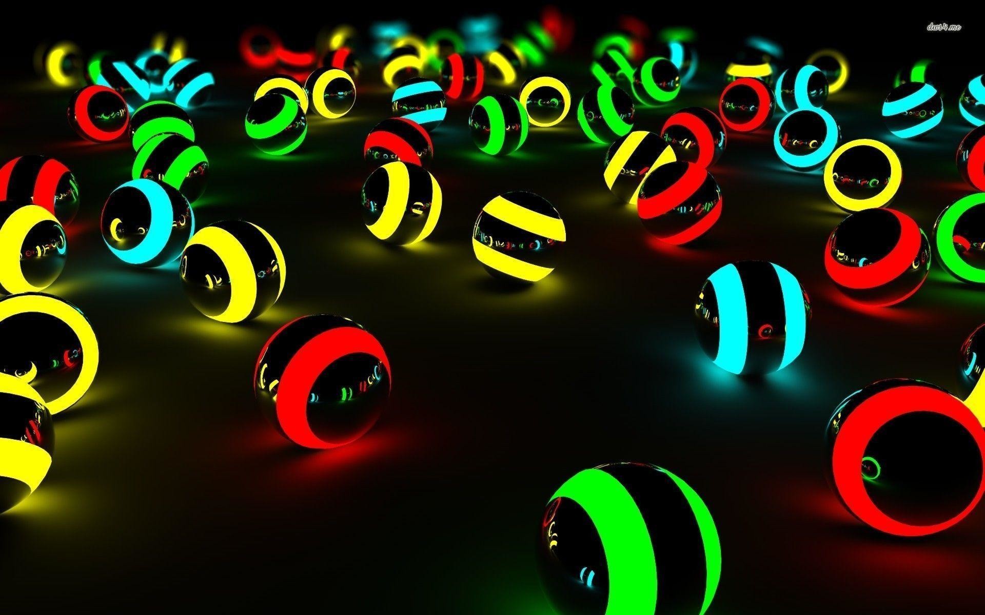 Sfere luminose, Rendering 3D, Colori neon, 16:10 Full HD, sfondo widescreen