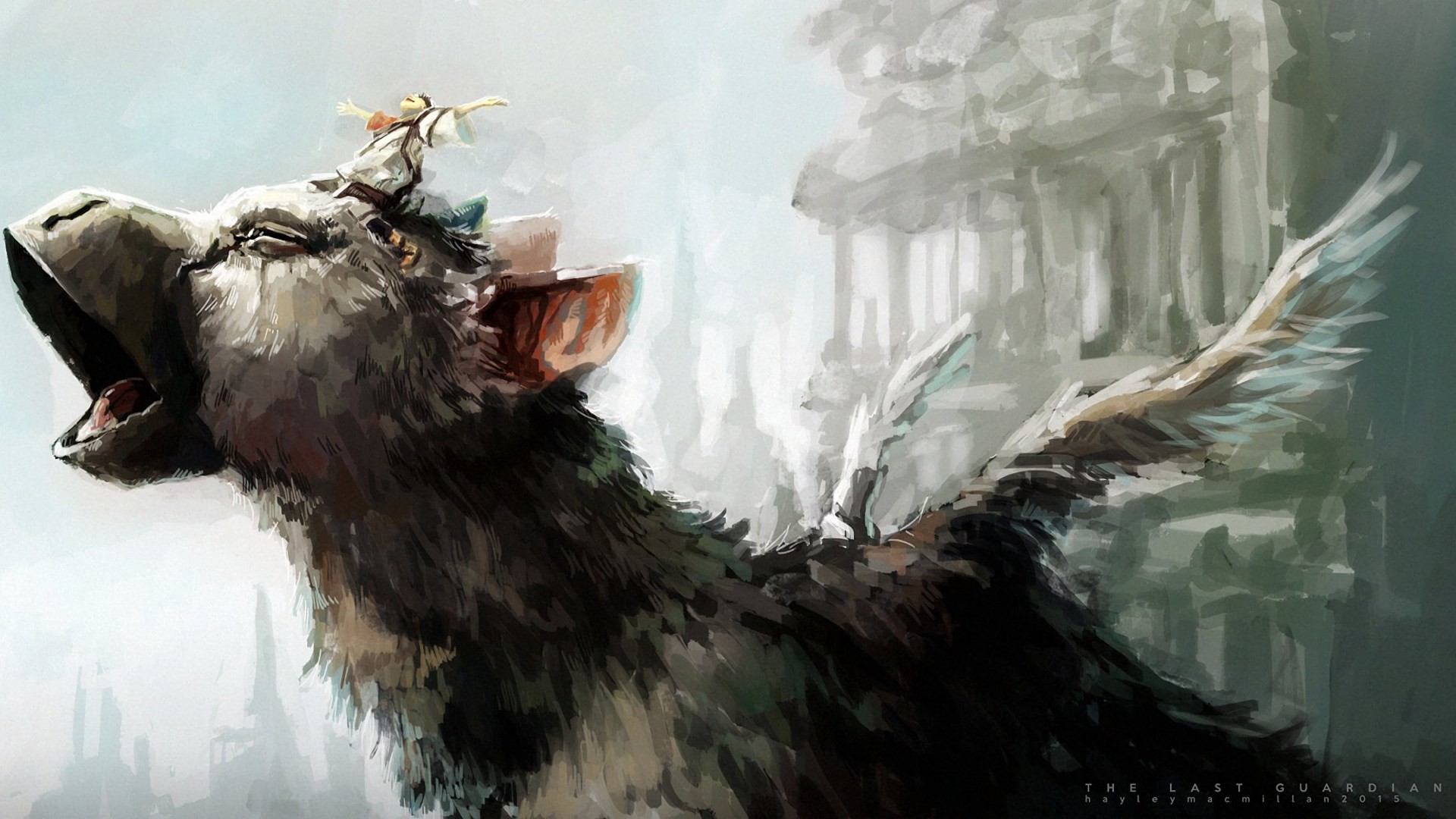 Trico, The Last Guardian, Ali, Rovine, Pittura digitale, Full HD 1080p, sfondo desktop