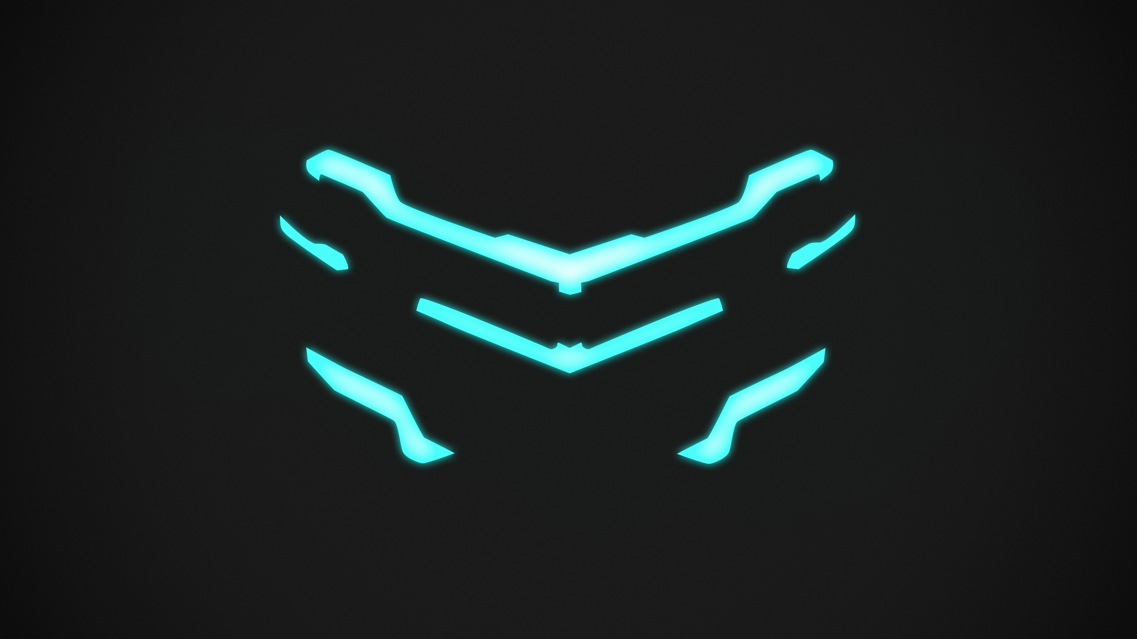 Dead Space, Casco RIG, Luci ciano, Minimalista, Sfondo nero, 4K, wallpaper desktop
