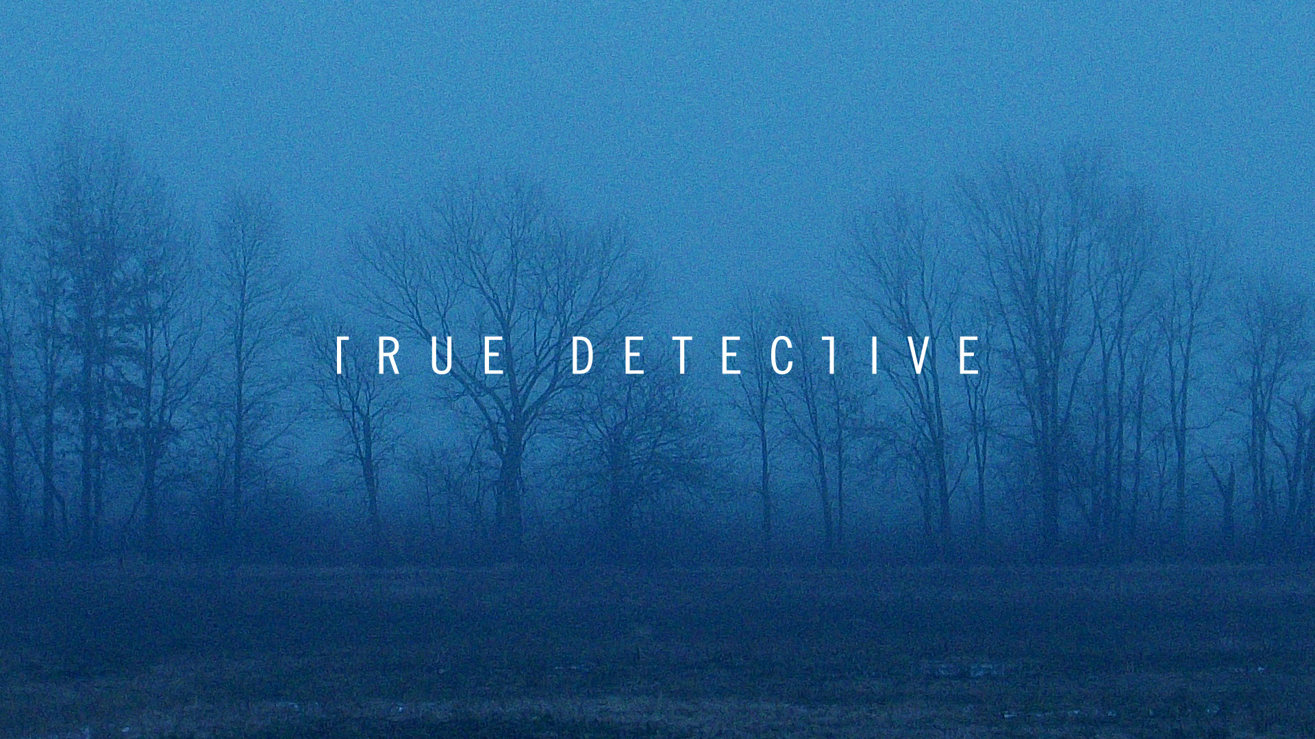 True Detective, Logo, Alberi, Nebbia, Blu, Full HD, wallpaper per computer