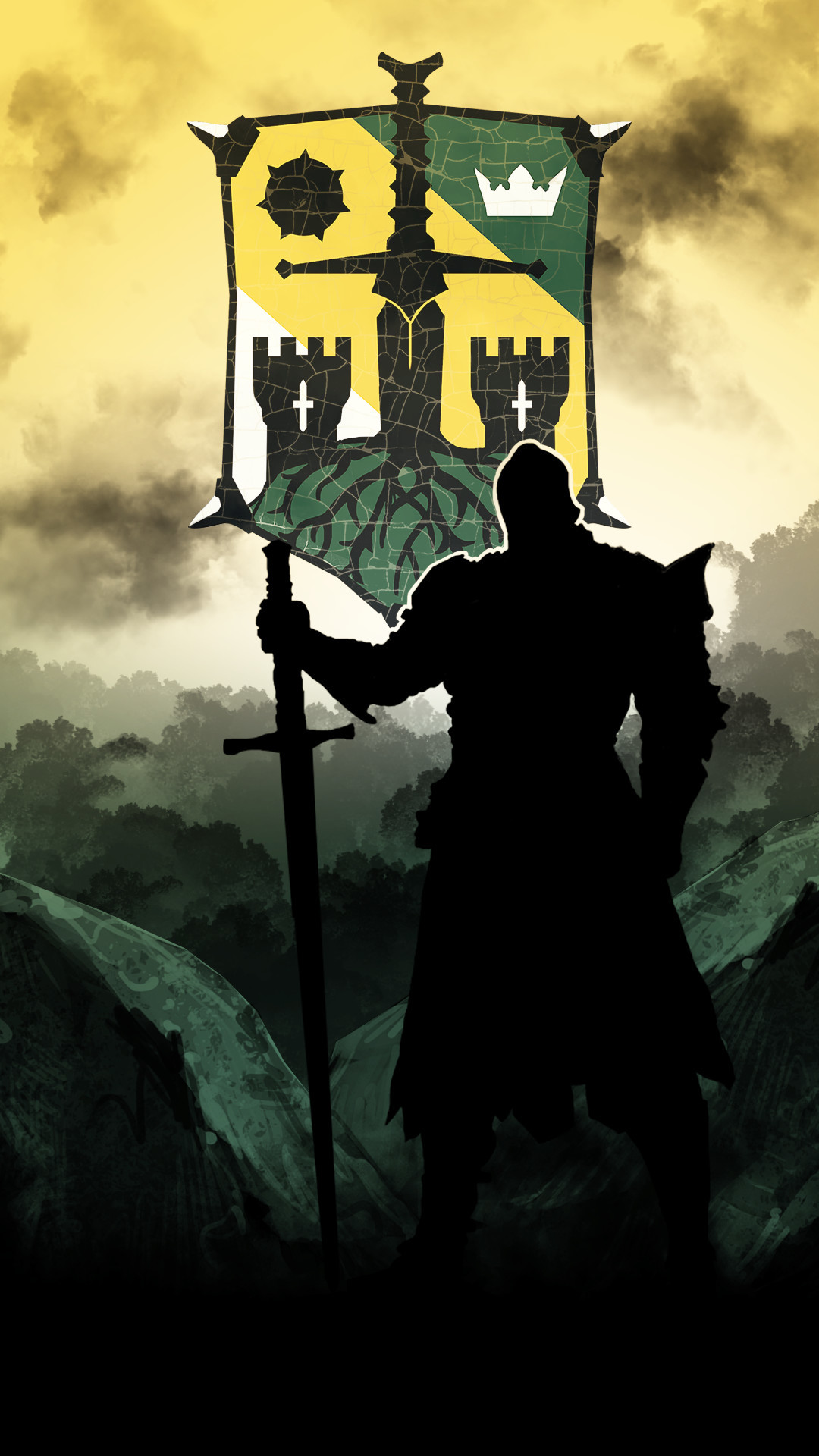 For Honor, Cavalieri, Stendardo, Silhouette, Giallo, Full HD, sfondo verticale per cellulare