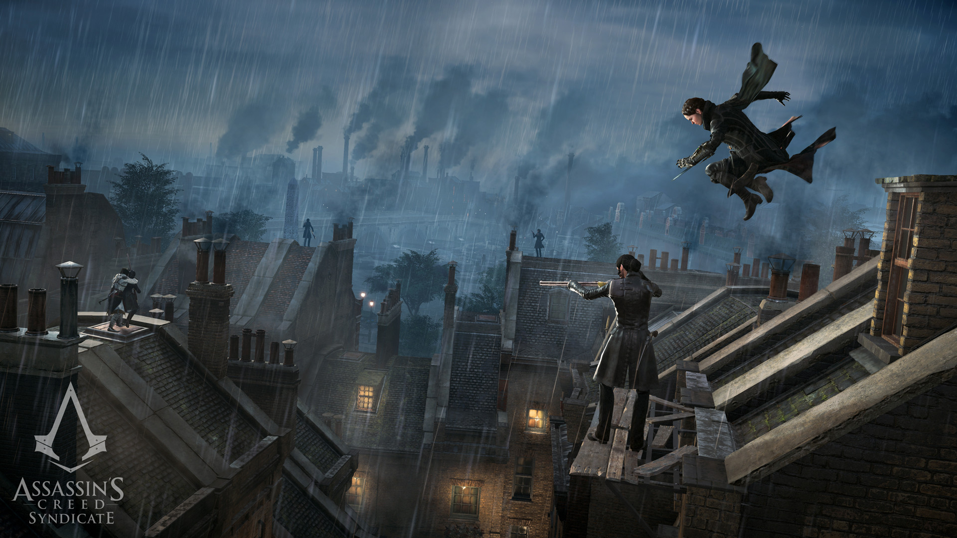 Jacob Frye, Evie Frye, Assassin's Creed Syndicate, Tetti, Pioggia, Londra, sfondo desktop 1920x1080