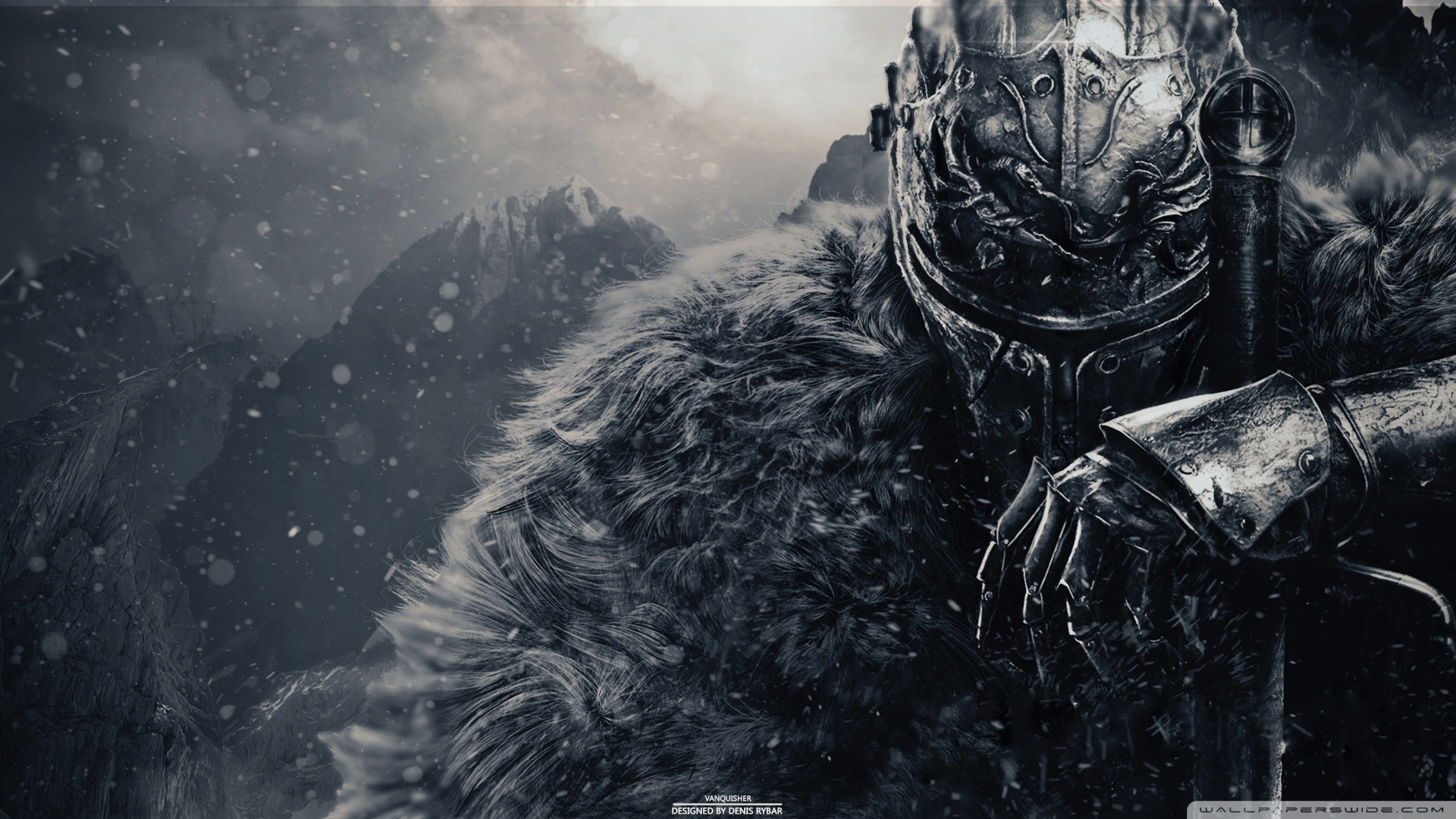 Cavaliere, Armatura, Pelliccia, Bianco e nero, Full HD, sfondo desktop