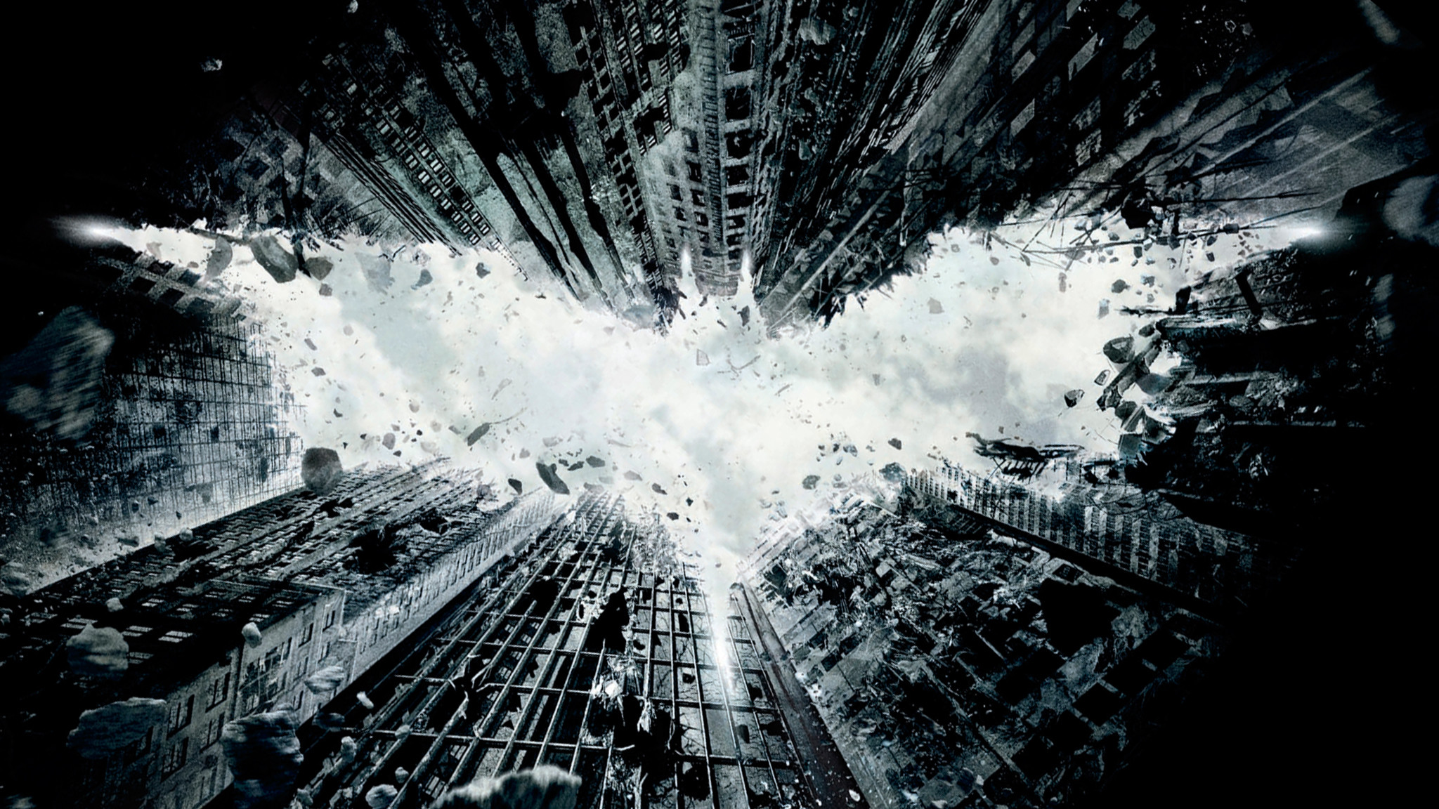 Il cavaliere oscuro - Il ritorno, Simbolo di Batman, Grattacieli, Esplosione, immagine di sfondo
