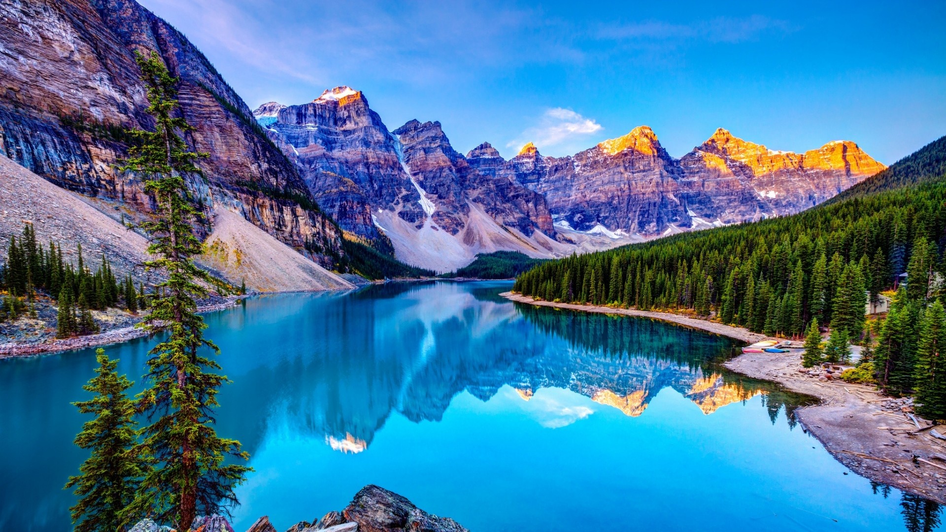 Moraine Lake, Parco nazionale di Banff, Canada, Montagne Rocciose, Lago, sfondo desktop 1080p