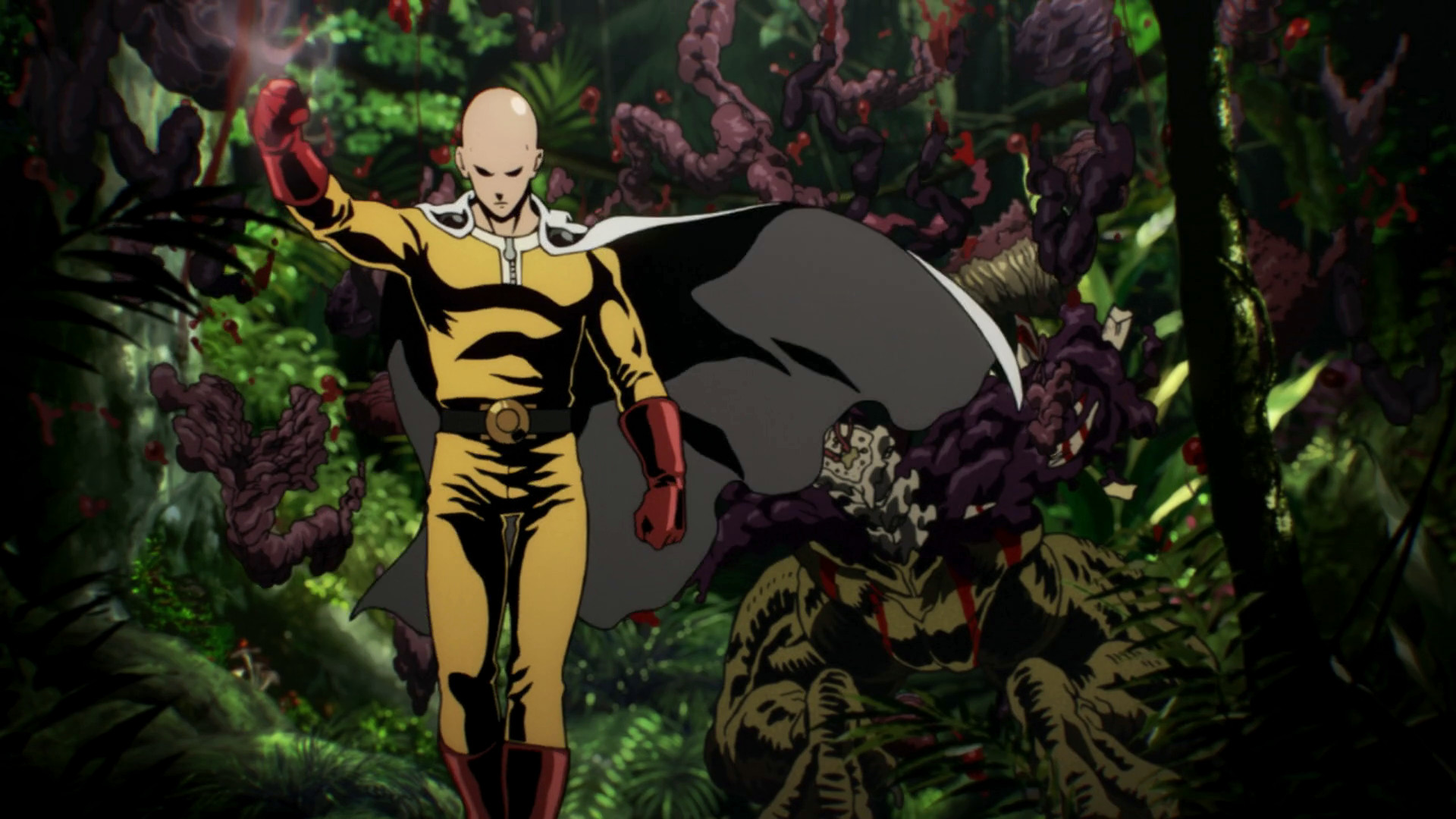 Saitama, One Punch Man, Giungla, Mantello, Full HD 1080p, sfondo desktop