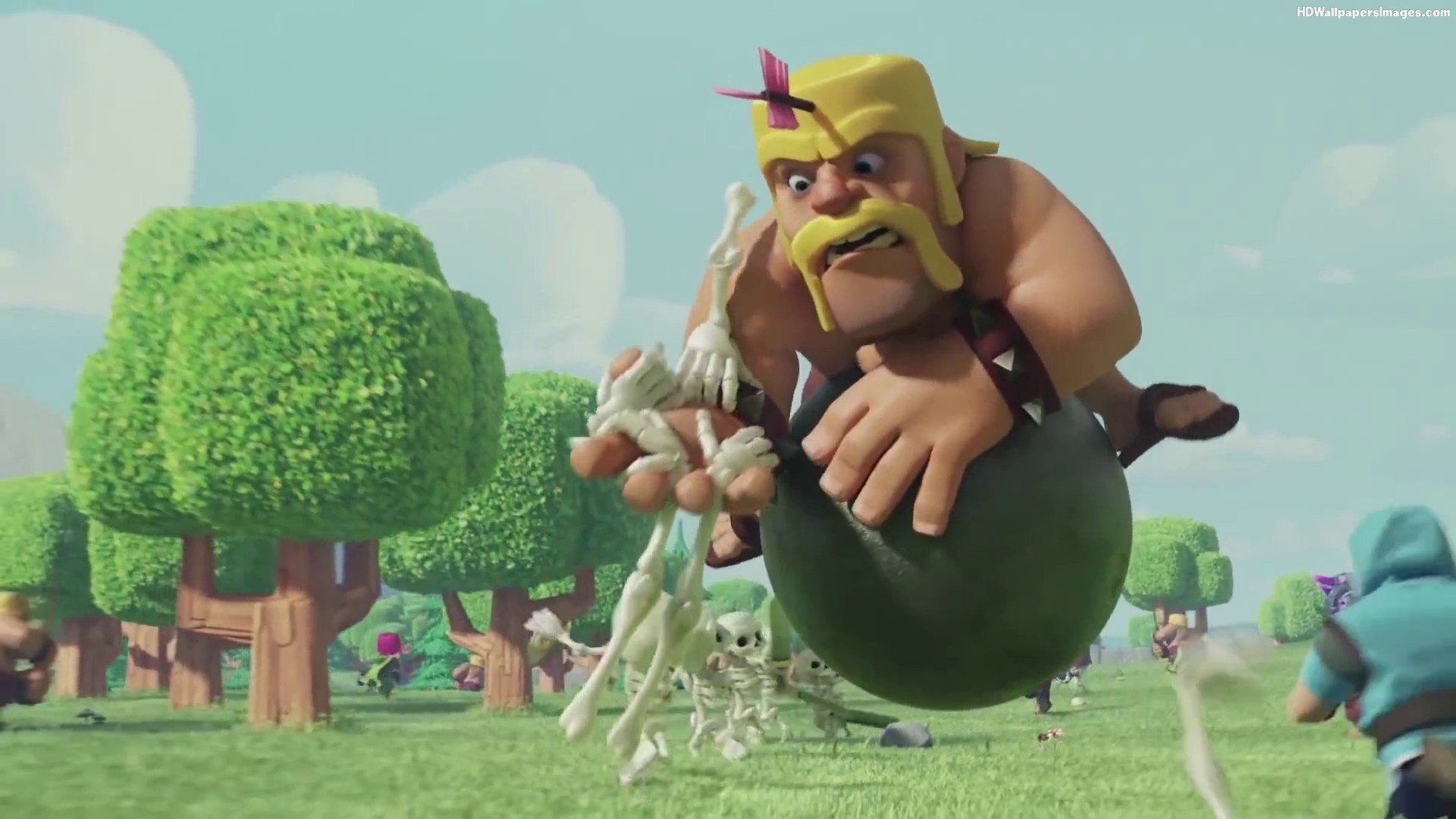 Re Barbaro, Clash of Clans, Spaccamuro, Bomba, Alberi, Full HD 1080p, sfondo desktop