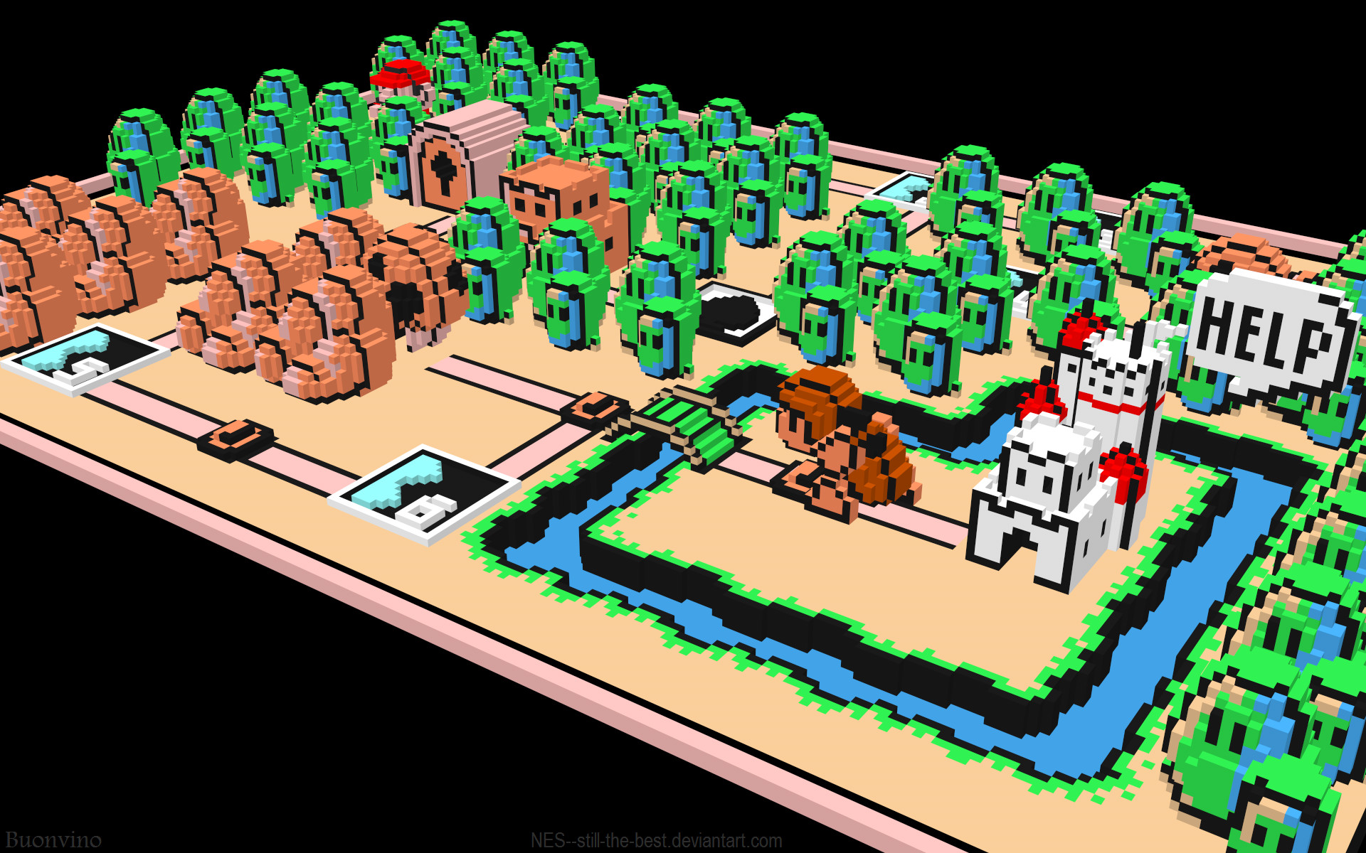 Super Mario Bros. 3, Pixel art, Mappa del mondo, Prospettiva 3D, sfondo Full HD per PC