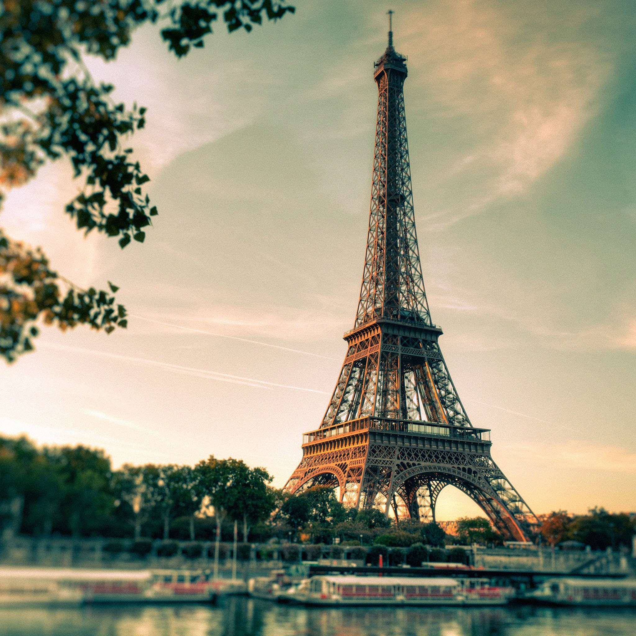 Torre Eiffel, Parigi, Senna, Effetto vintage, Full HD, sfondo per iPad e tablet