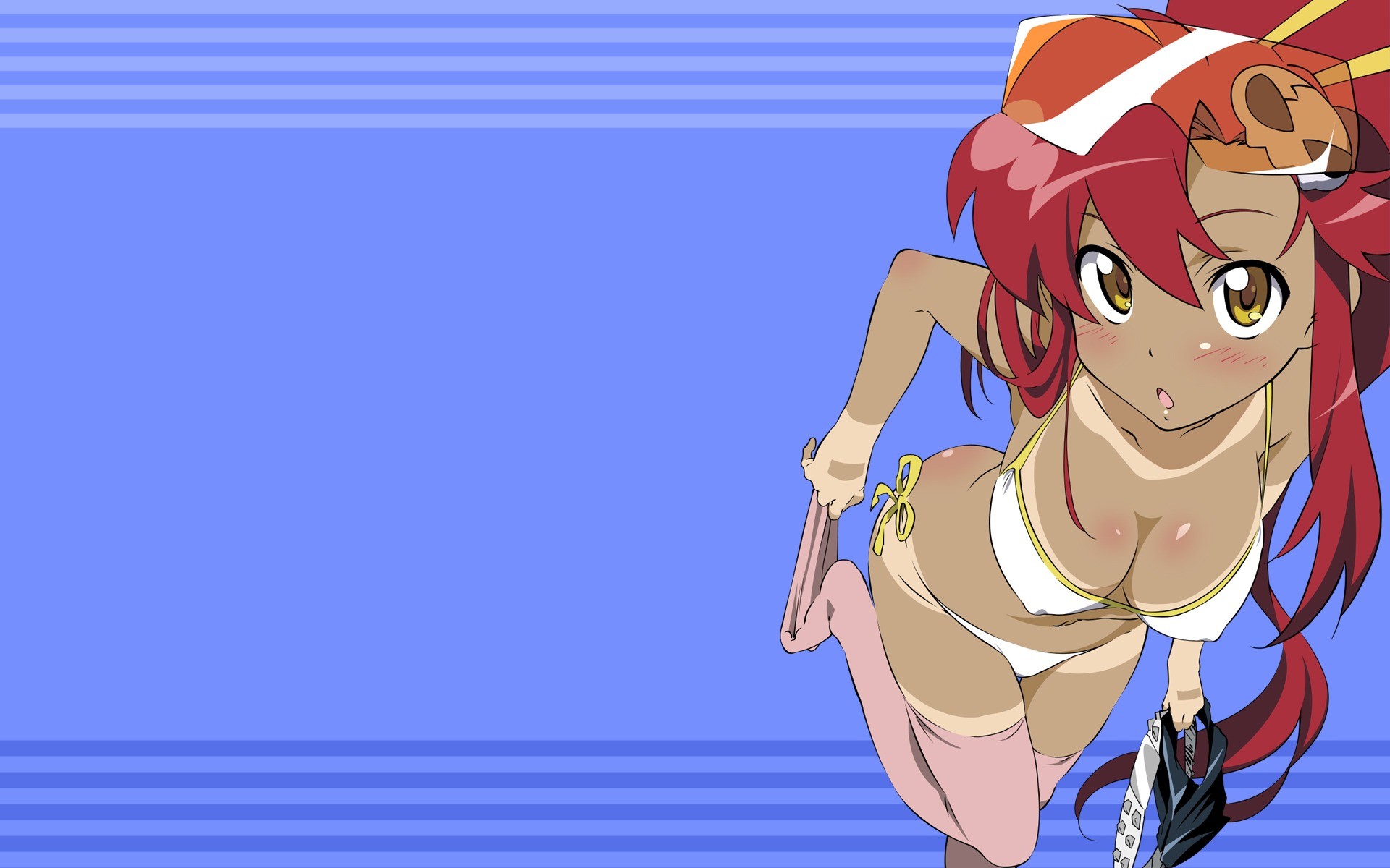 Yoko Littner, Gurren Lagann, Bikini, Sfondo azzurro, 16:10 Full HD, wallpaper widescreen