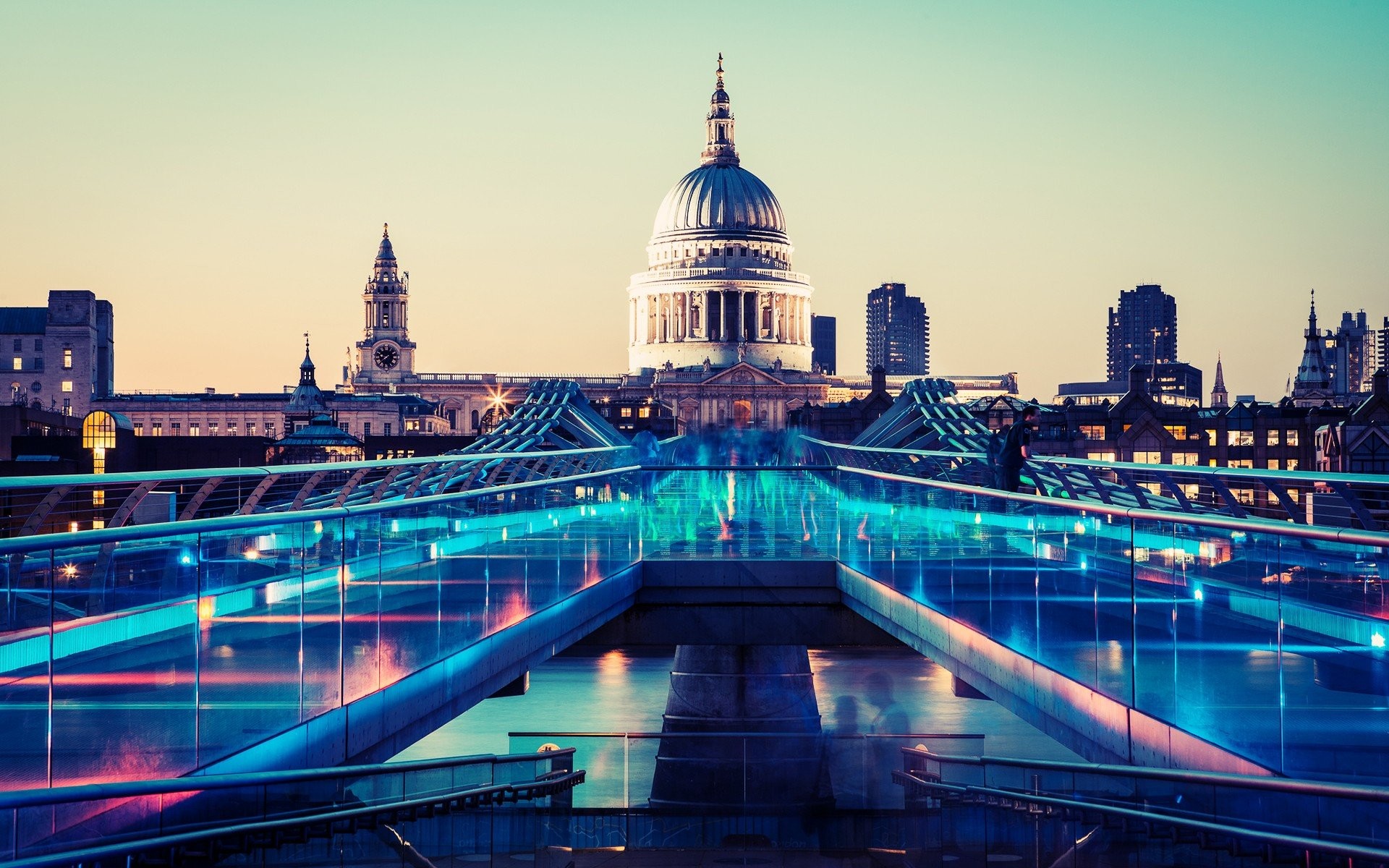 Cattedrale di San Paolo, Millennium Bridge, Londra, Crepuscolo, 16:10 Full HD, wallpaper widescreen