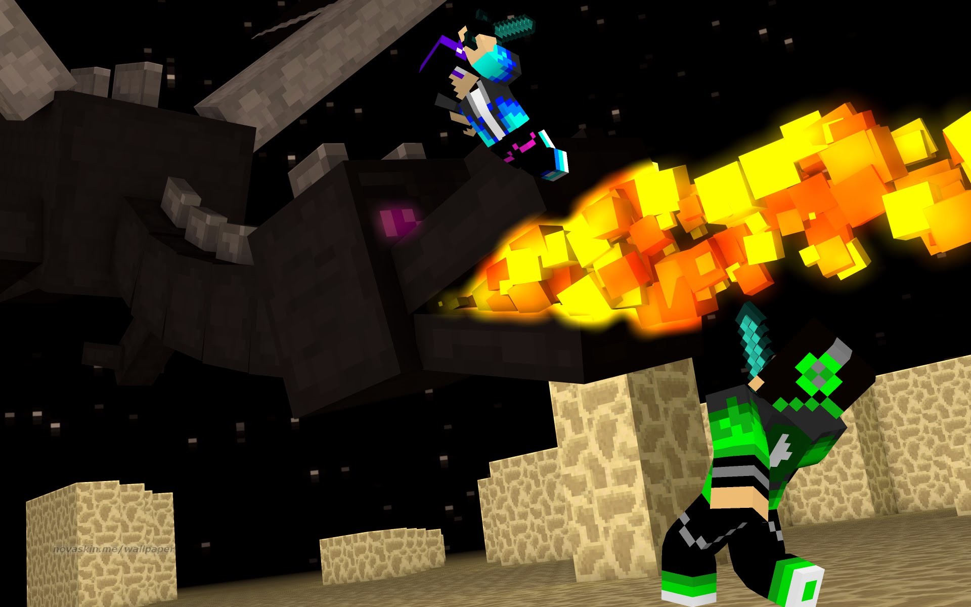 Minecraft, Ender Dragon, Novaskin, Fuoco, The End, 16:10 Full HD, wallpaper widescreen