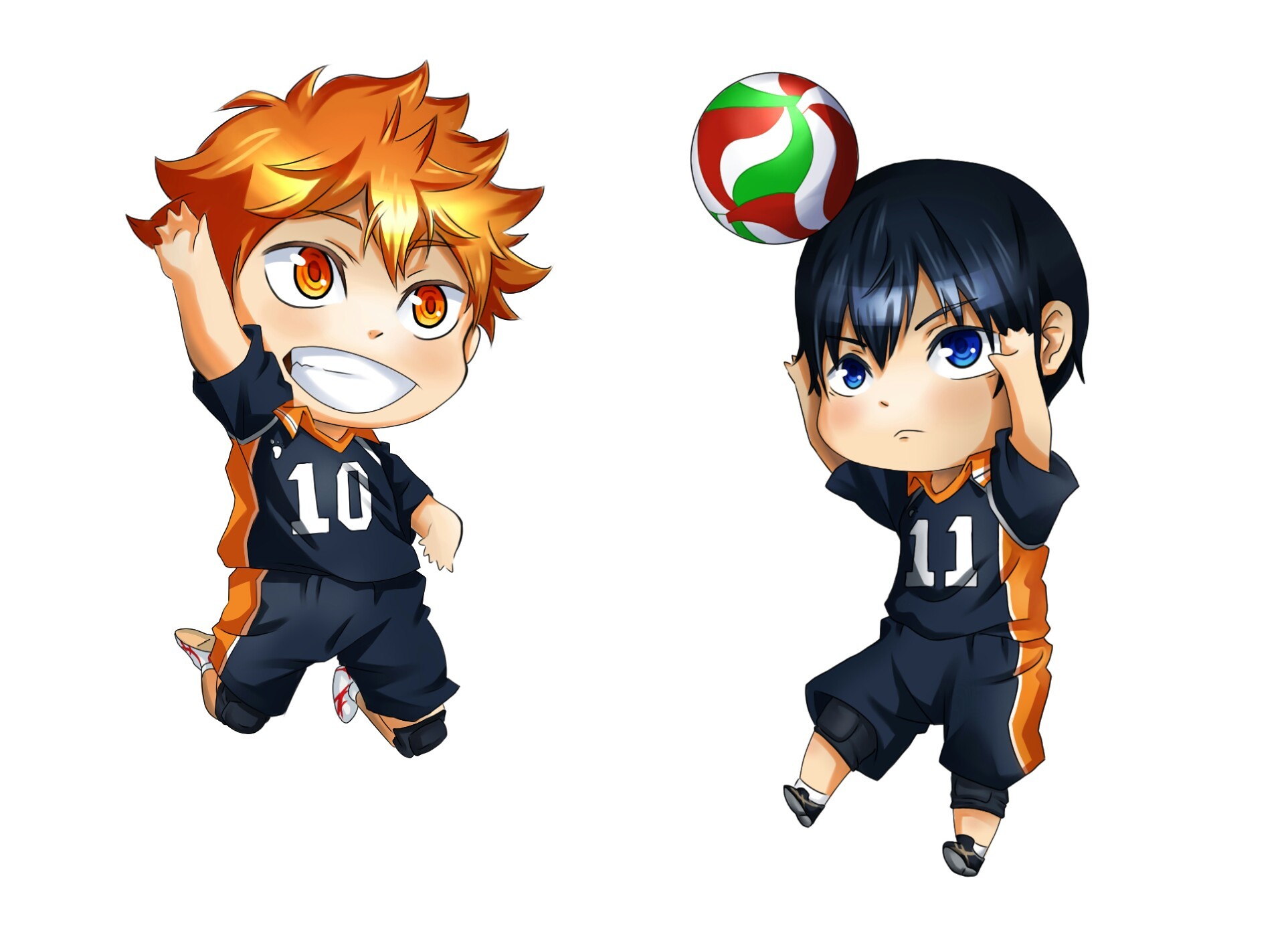 Shoyo Hinata, Tobio Kageyama, Haikyu!!, Chibi, Full HD, sfondo Windows 11