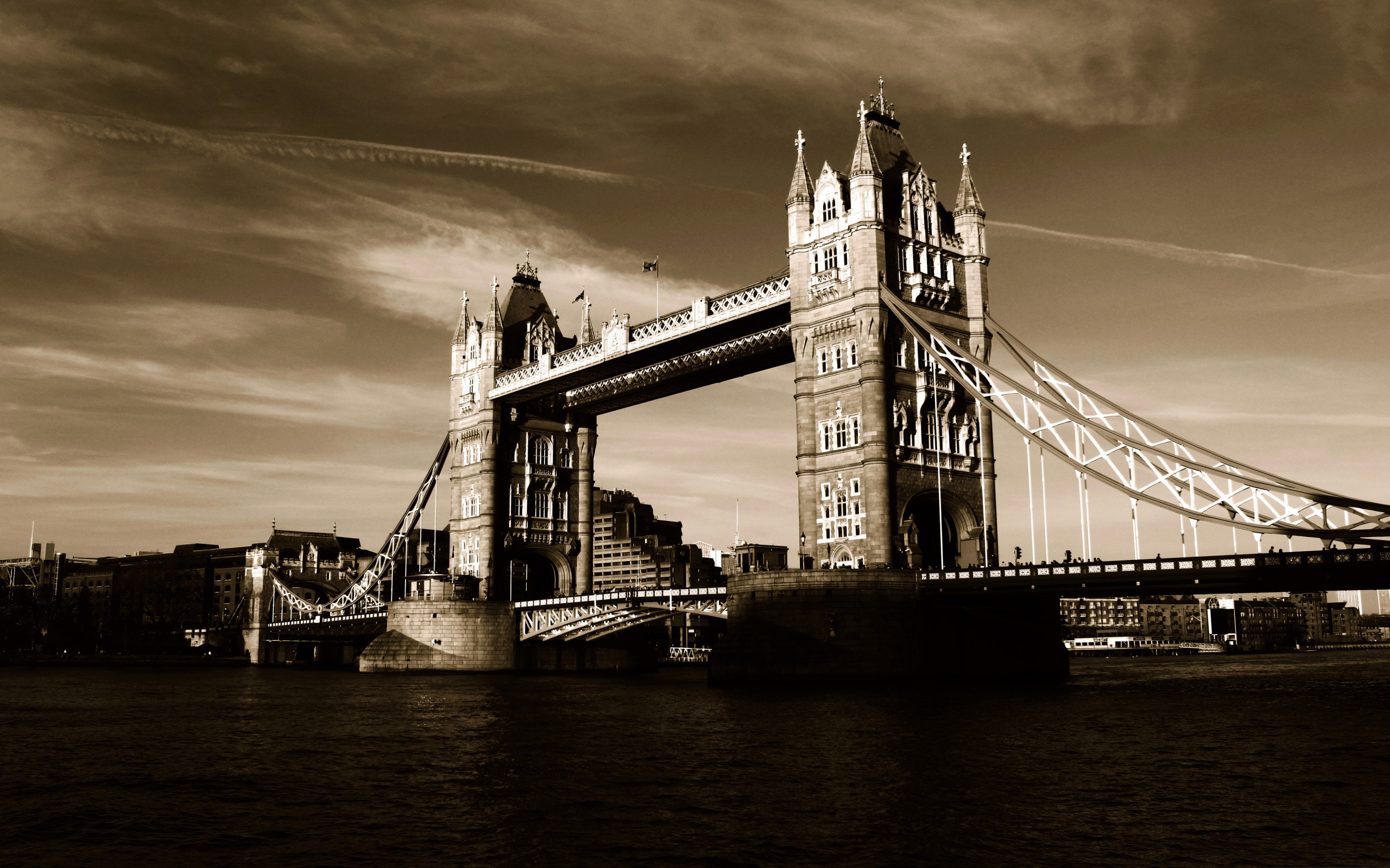 Tower Bridge, Londra, Seppia, 2560x1600, sfondo MacBook Pro