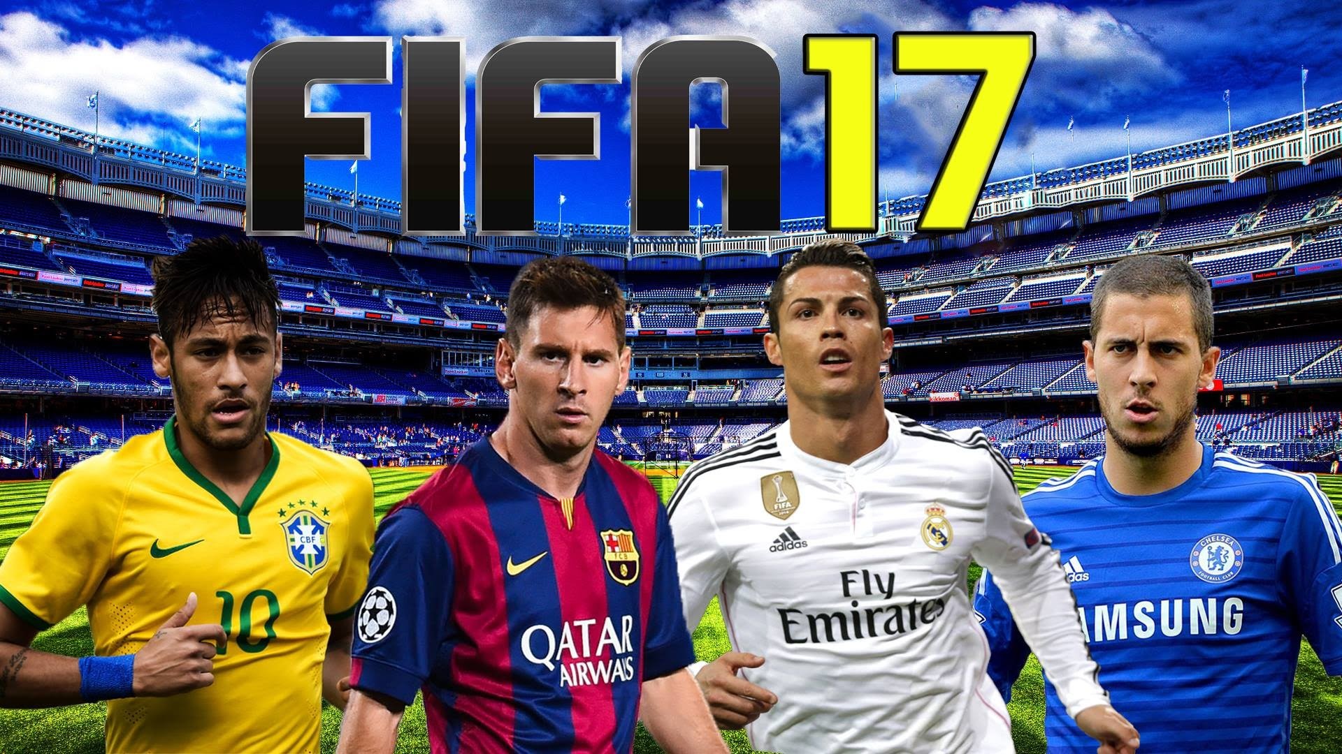 FIFA 17, Neymar, Lionel Messi, Cristiano Ronaldo, Eden Hazard, Stadio, sfondo 1920x1080 per PC