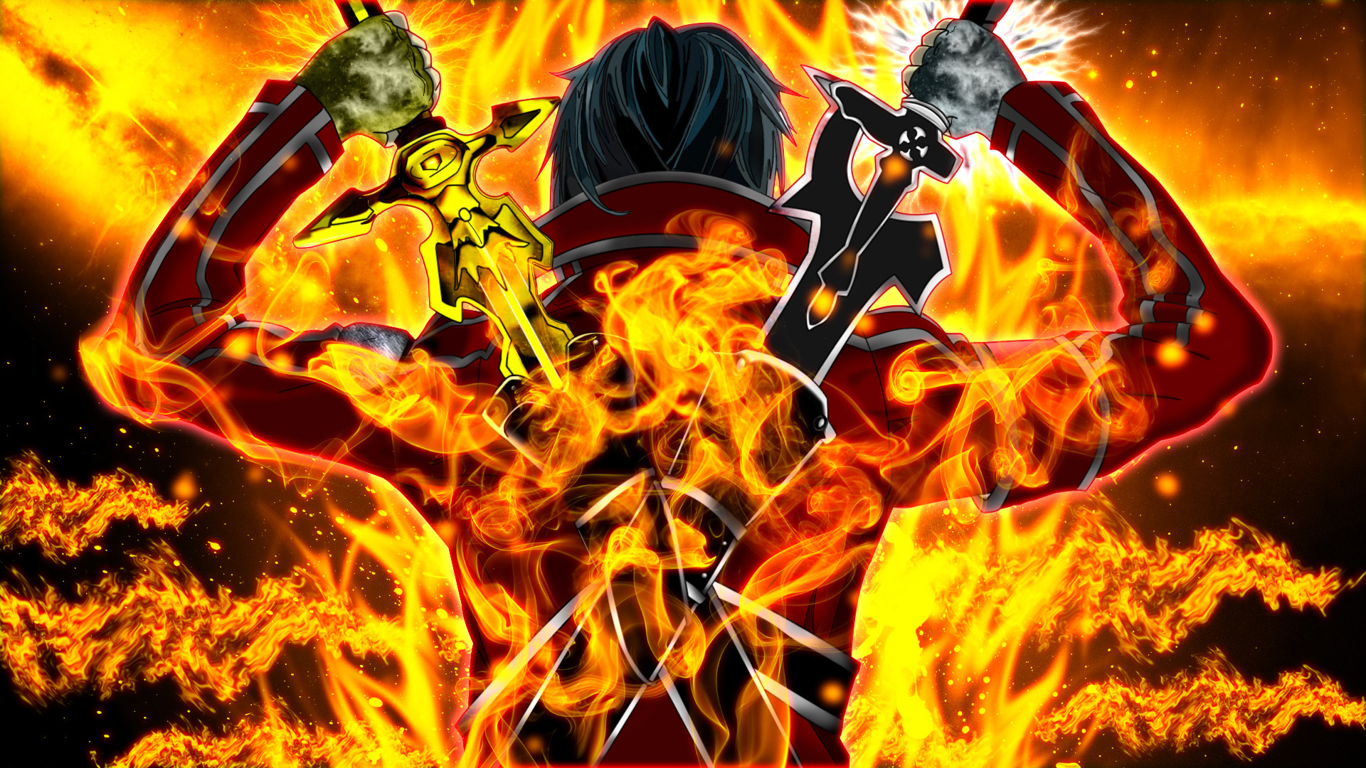 Kirito, Sword Art Online, Due spade, Fiamme, 1920x1080, wallpaper desktop