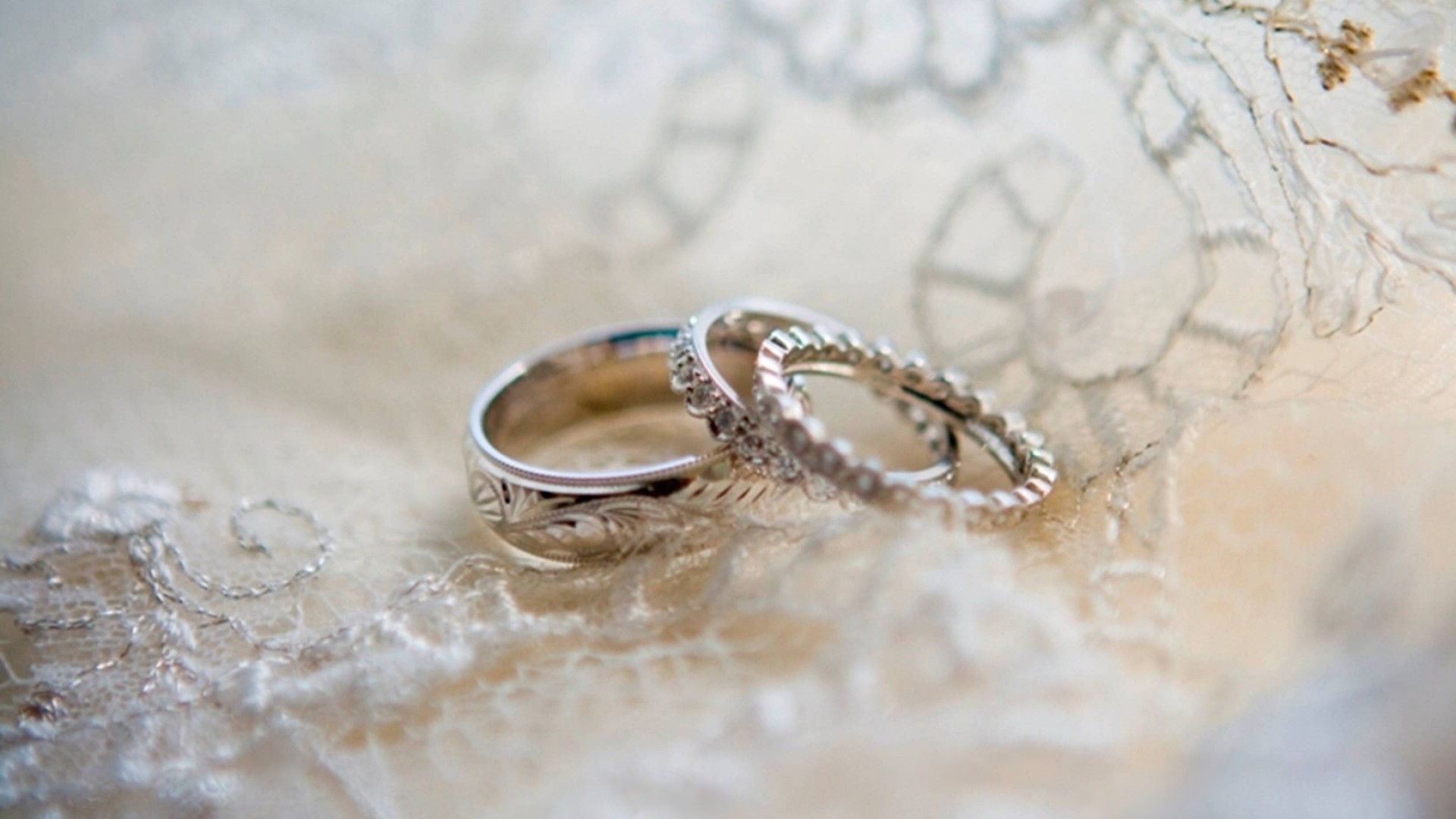Fedi nuziali, Pizzo, Argento, Macro, 16:9 Full HD, sfondo widescreen