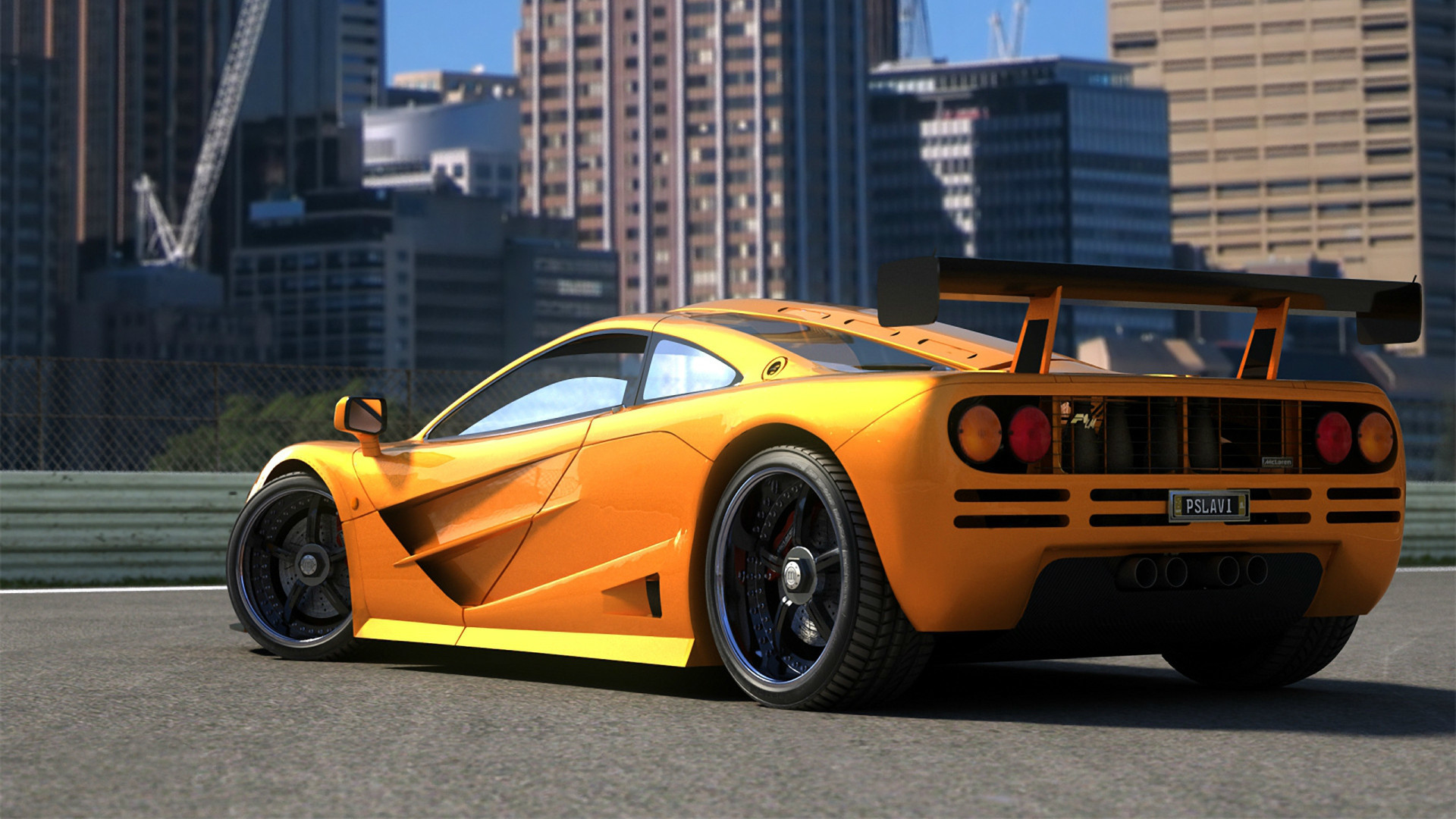 McLaren F1, Supercar, Arancione, Città, Vista posteriore, Full HD 1080p, sfondo desktop