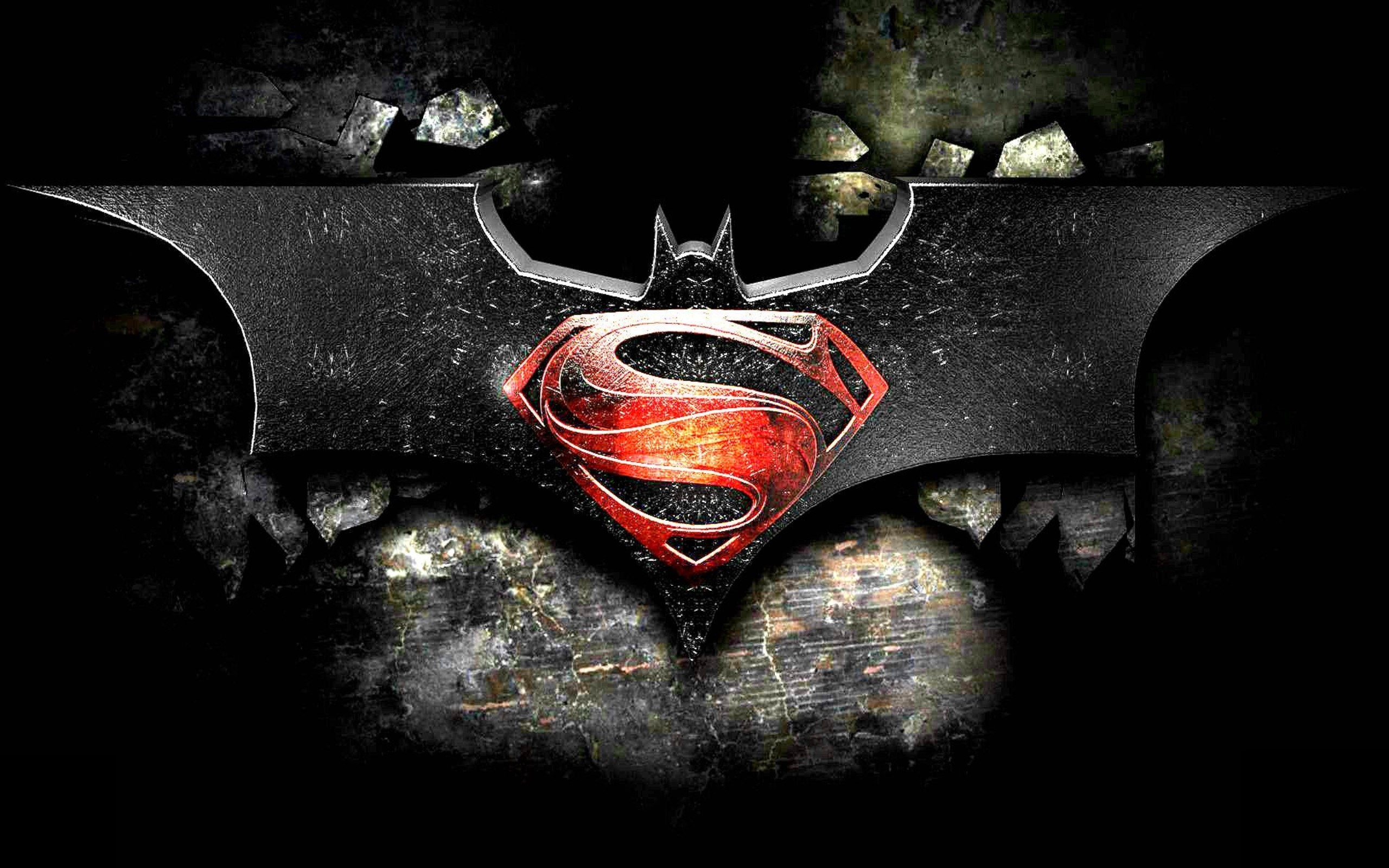 Logo Batman v Superman, Logo di Superman, Simbolo di Batman, Rosso e nero, sfondo desktop 2560x1600