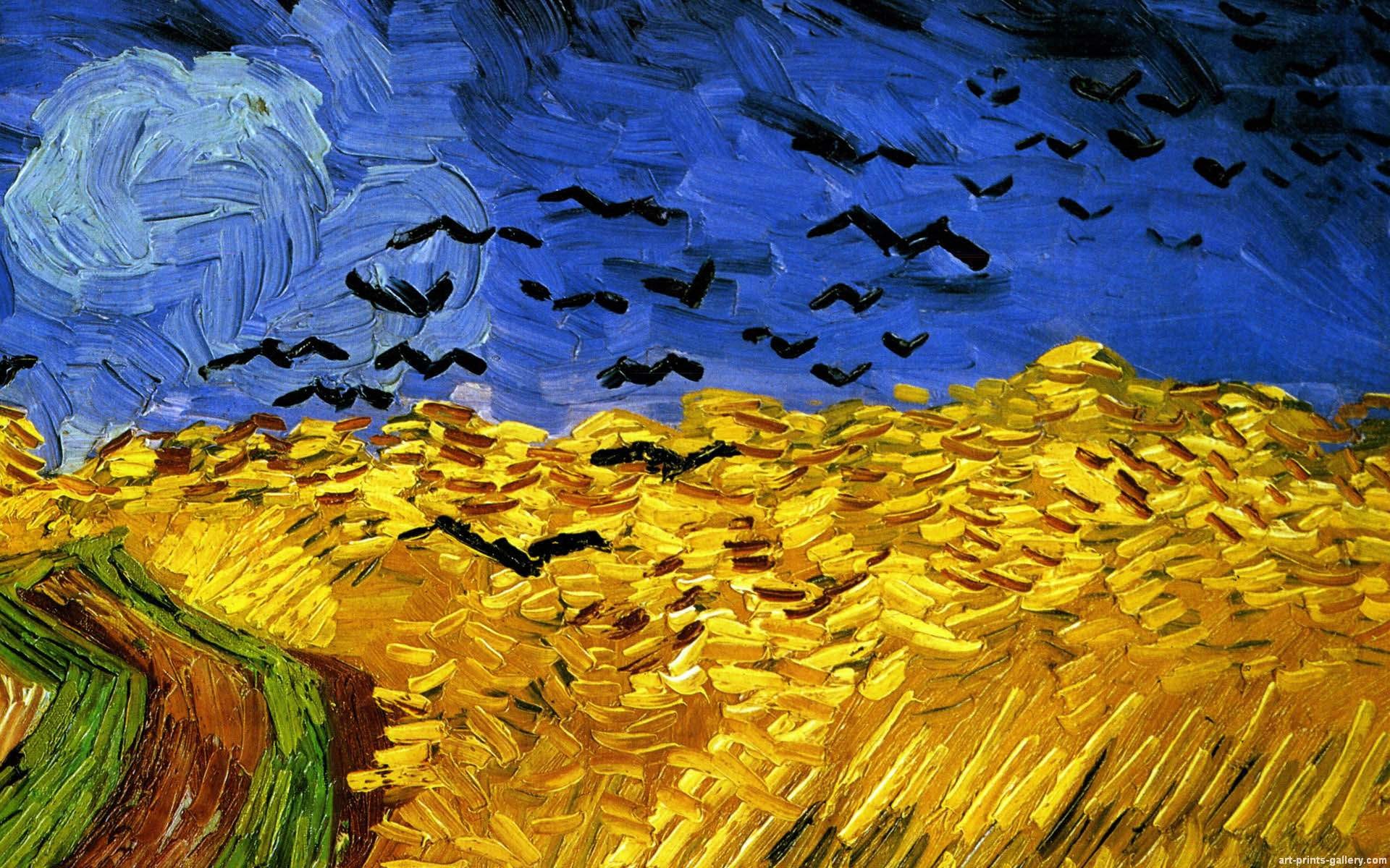 Campo di grano con volo di corvi, Vincent van Gogh, Corvi, Full HD, wallpaper per computer