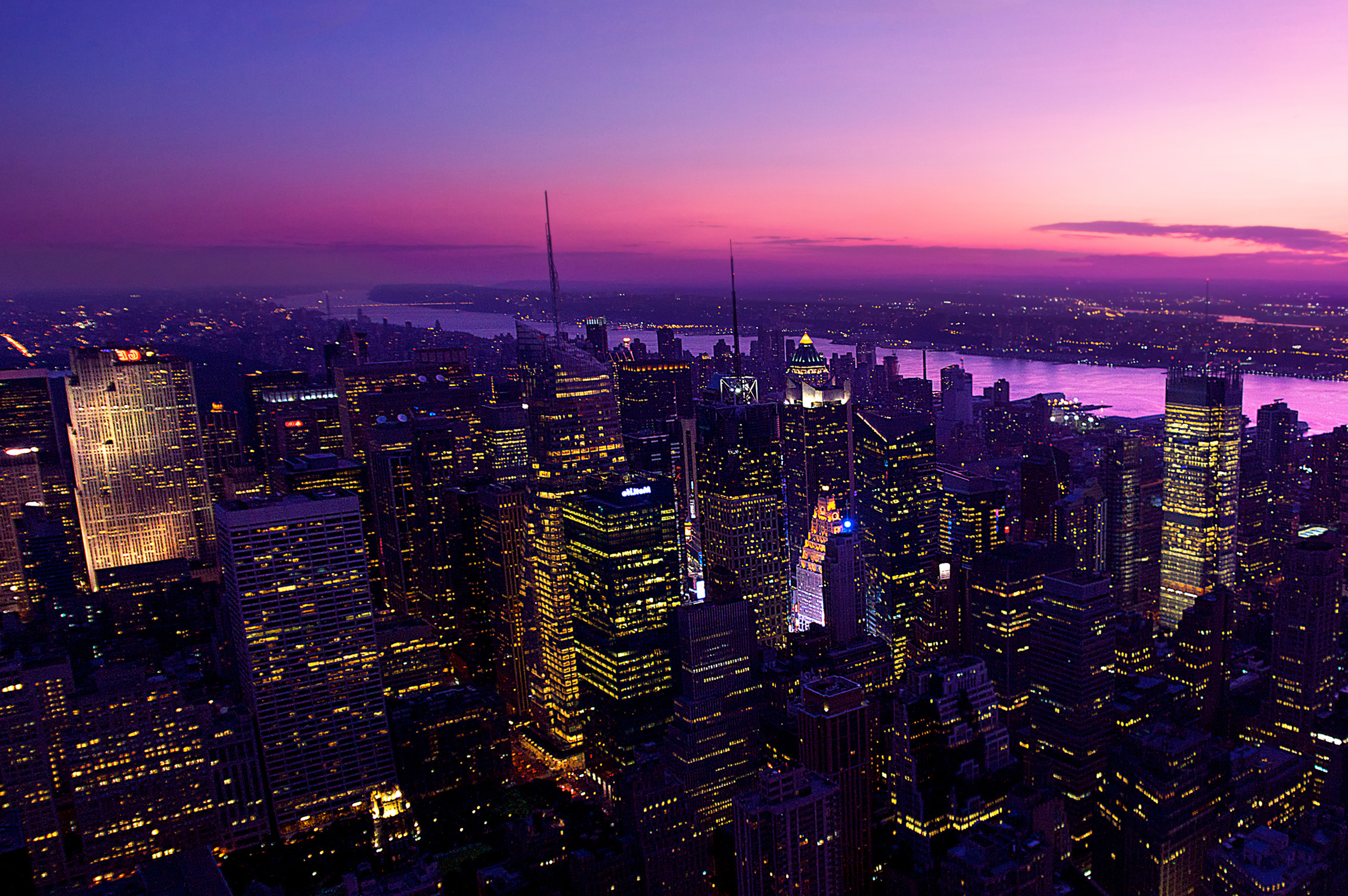 Manhattan, New York, Crepuscolo, Viola, Full HD, sfondo per PC e portatile