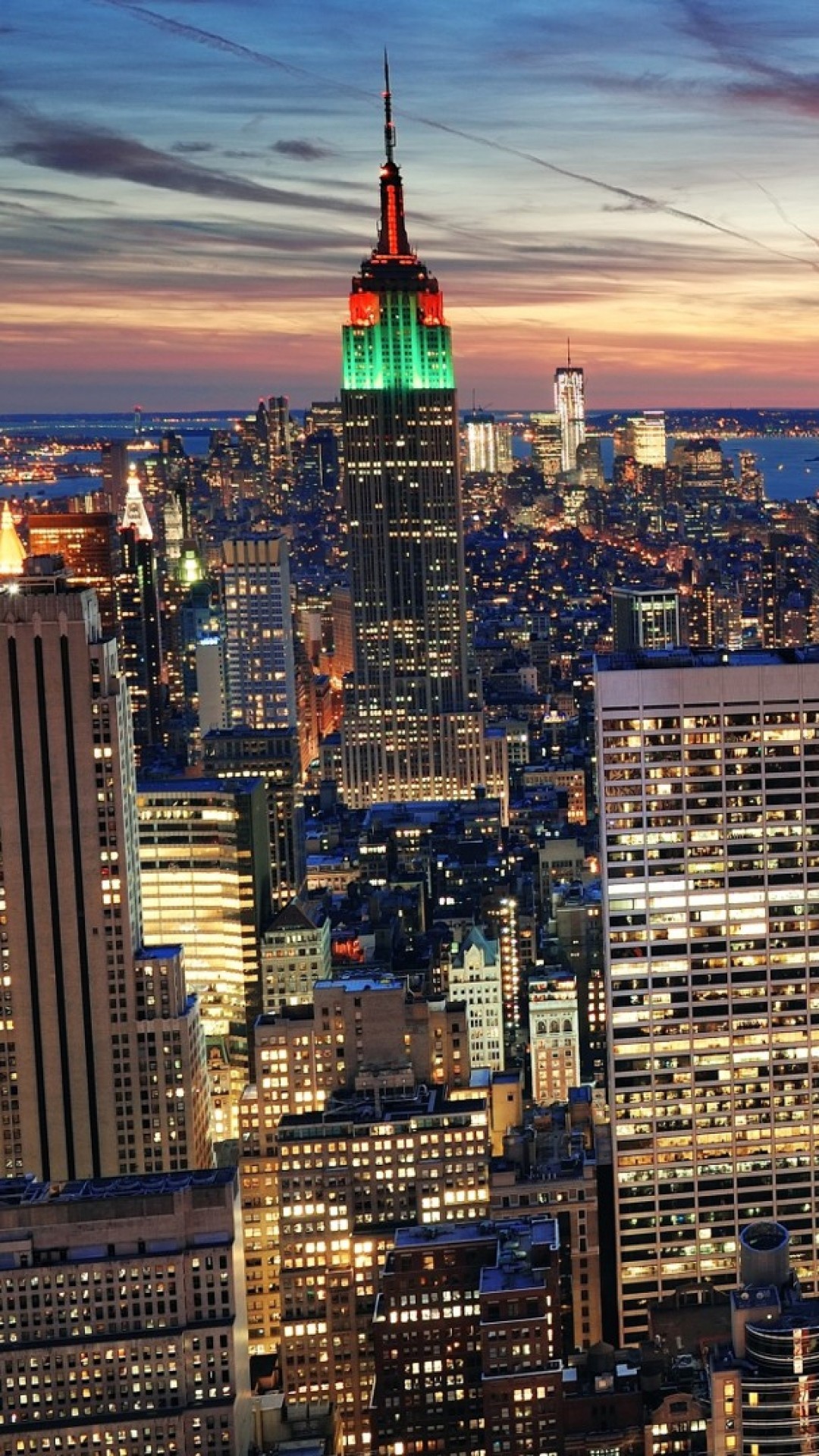 Empire State Building, Manhattan, New York, Luci verdi e rosse, 1080x1920, schermata di blocco iPhone