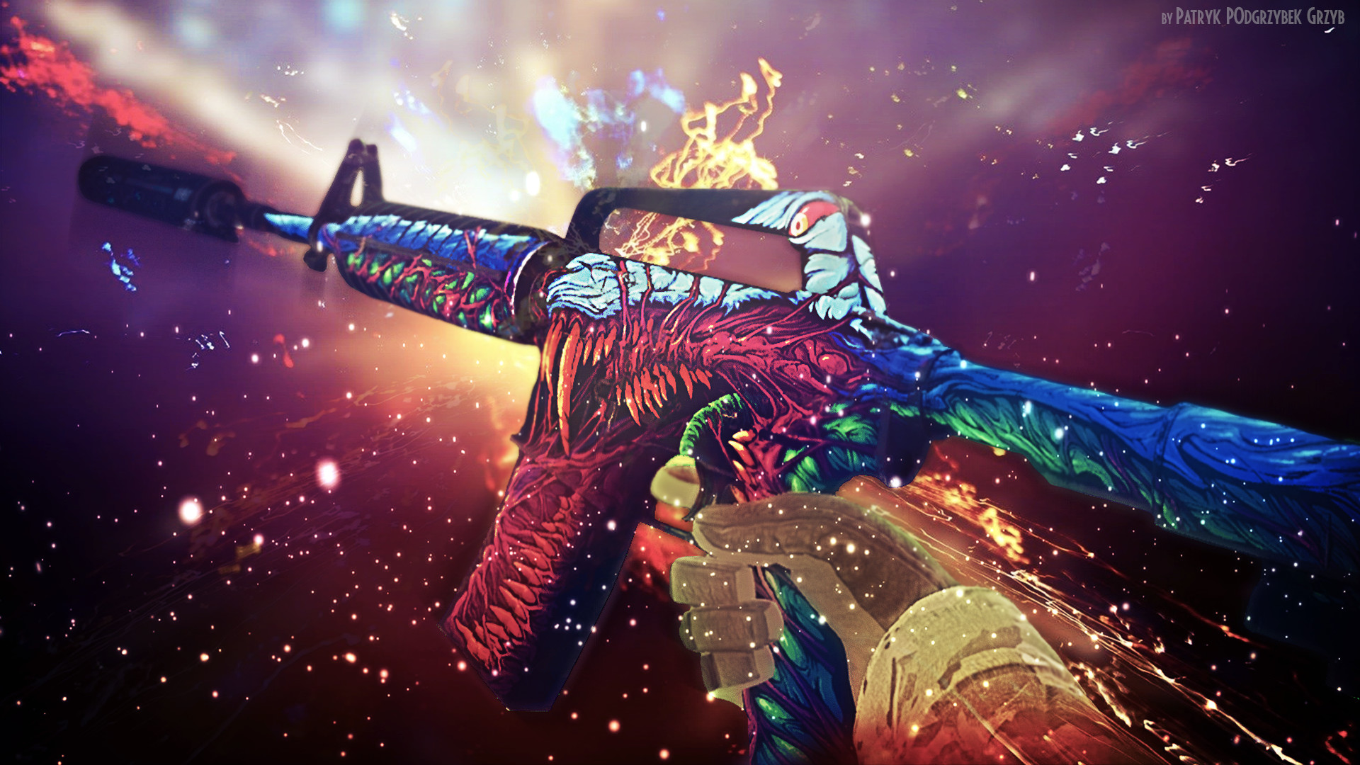 M4A1-S Hyper Beast, CS:GO, Skin, Fuoco, Full HD 1080p, sfondo desktop