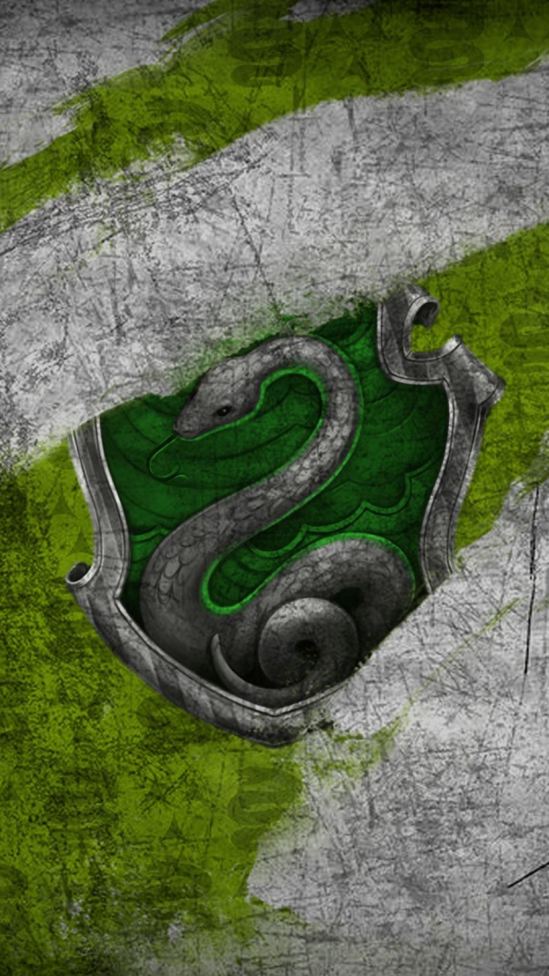 Stemma di Serpeverde, Serpeverde, Harry Potter, Grunge, Verde e argento, sfondo iPhone Full HD