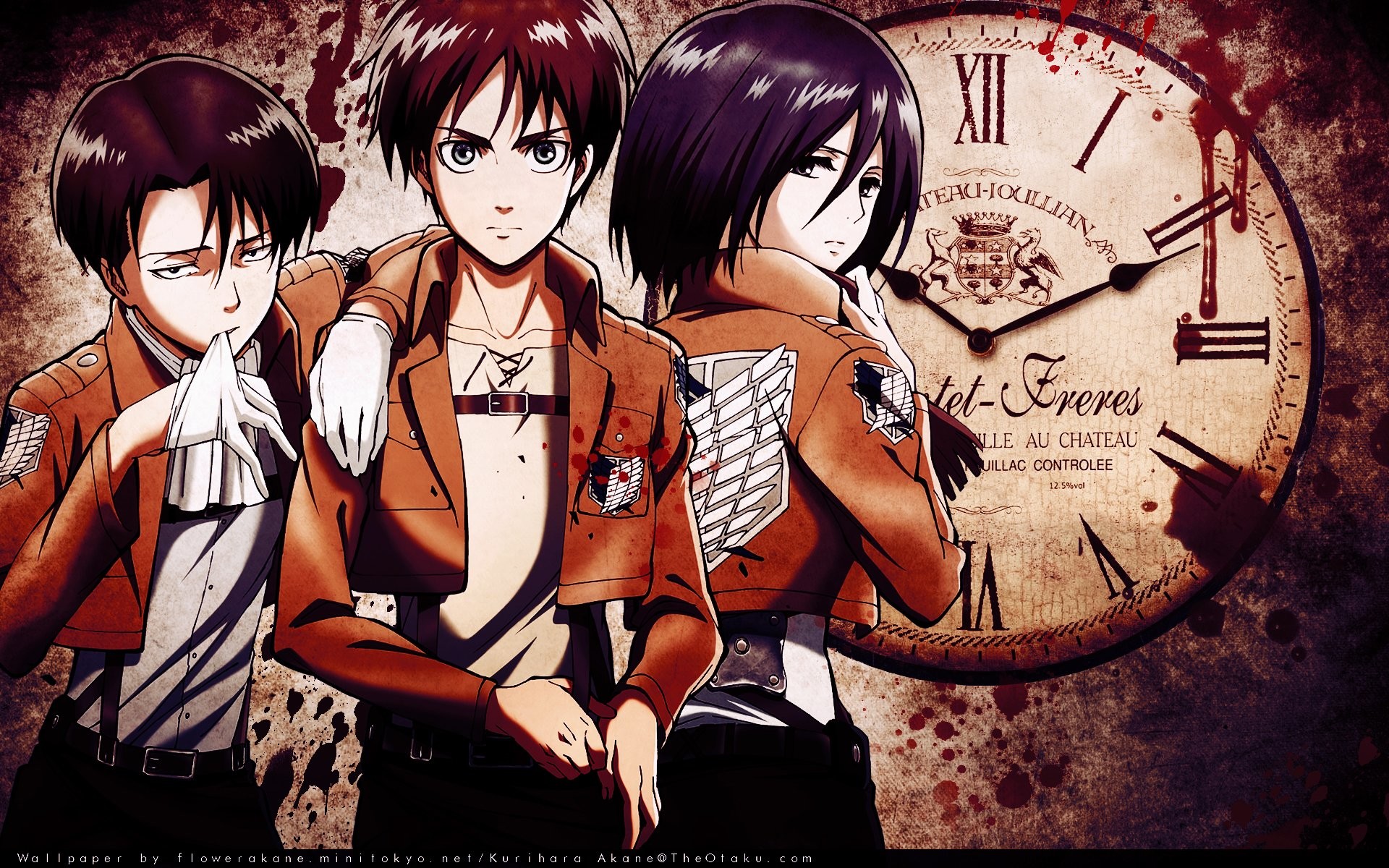 Levi Ackerman, Eren Jaeger, Mikasa Ackerman, L'attacco dei giganti, Orologio, sfondo per PC